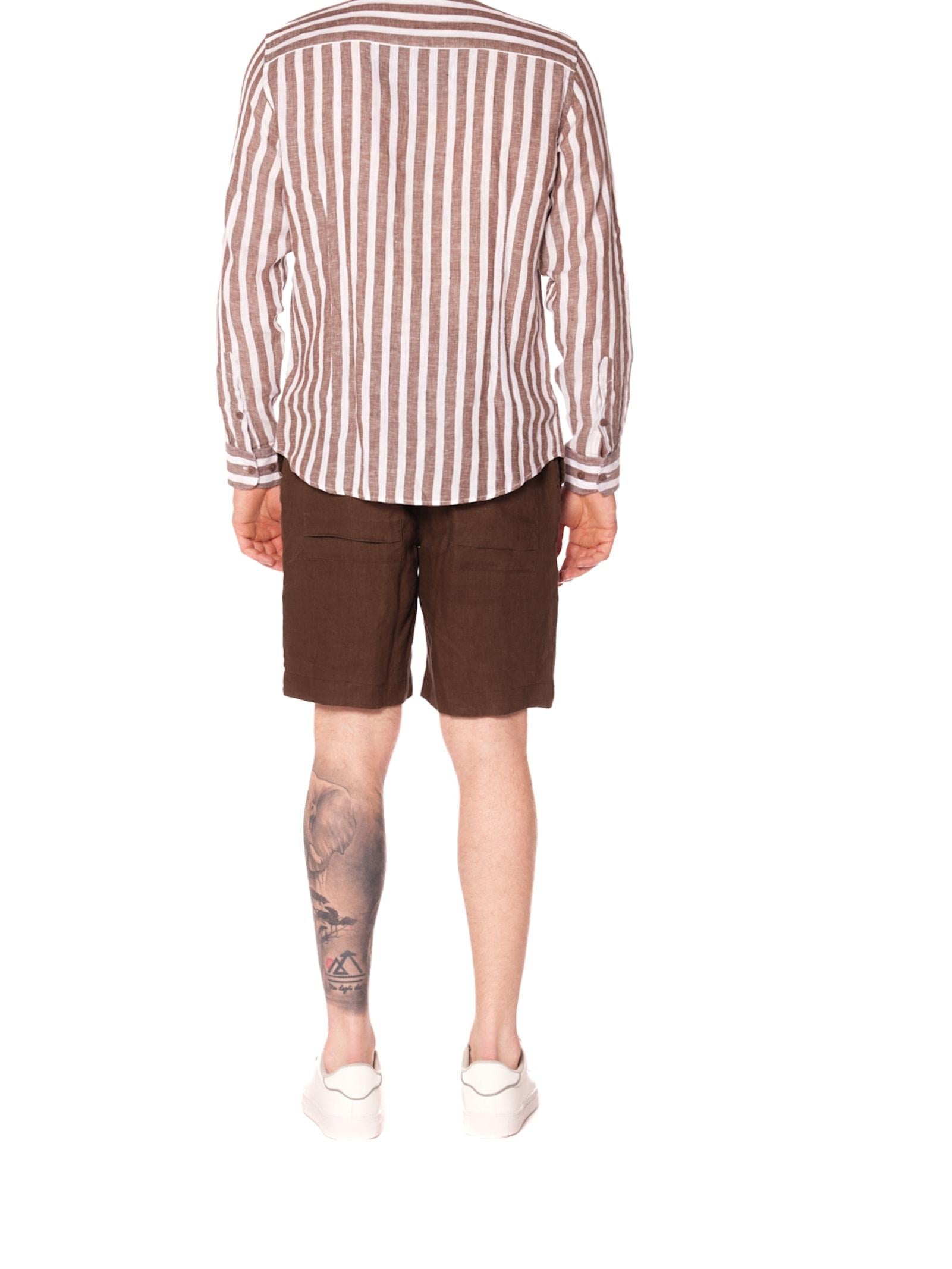 Camicia Gianni Lupo Bianco Marrone in lino GL7781S COFFEE GIANNI LUPO 