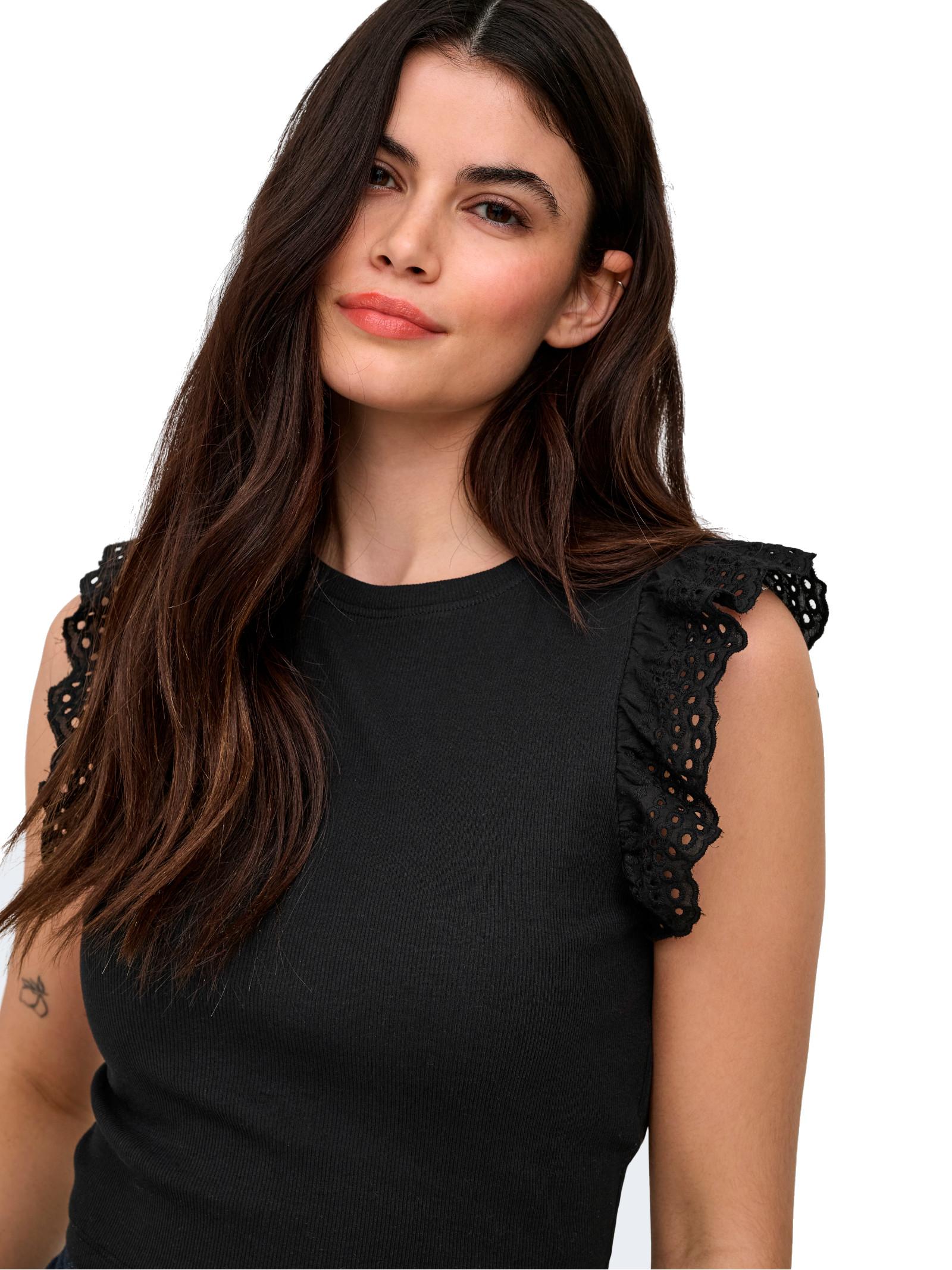 T-shirt Only Bianco Mathilda pizzo 15308890 /Black ONLY 