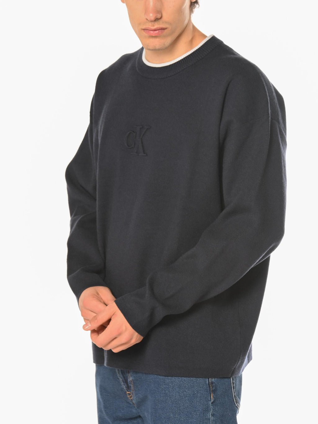 Maglia Calvin Klein Blu Embossed Logo LV04RD300G CEF CALVIN KLEIN 