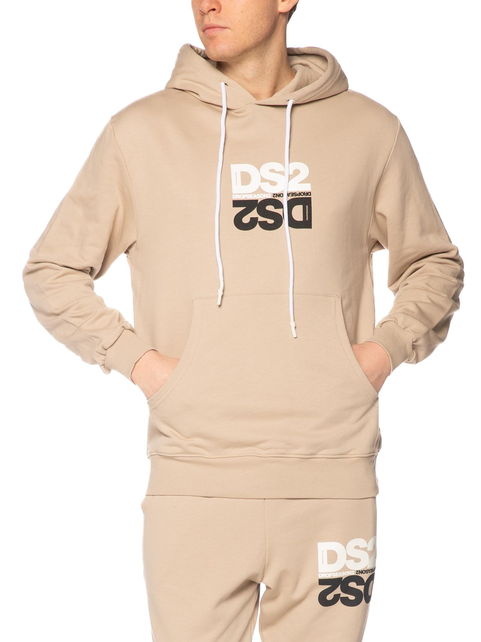 Felpa DS2 Sabbia stampa specchio con cappuccio SS26253 SABBIA DS2 
