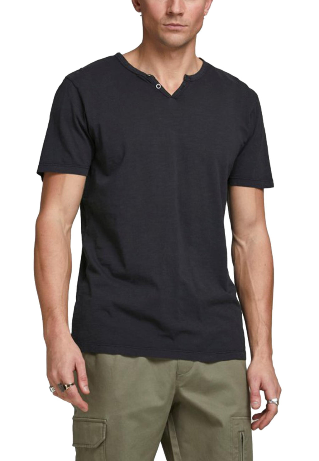 T-shirt Jack & Jones Esplit Nera scollo a V 12164972 /Black JACK & JONES 