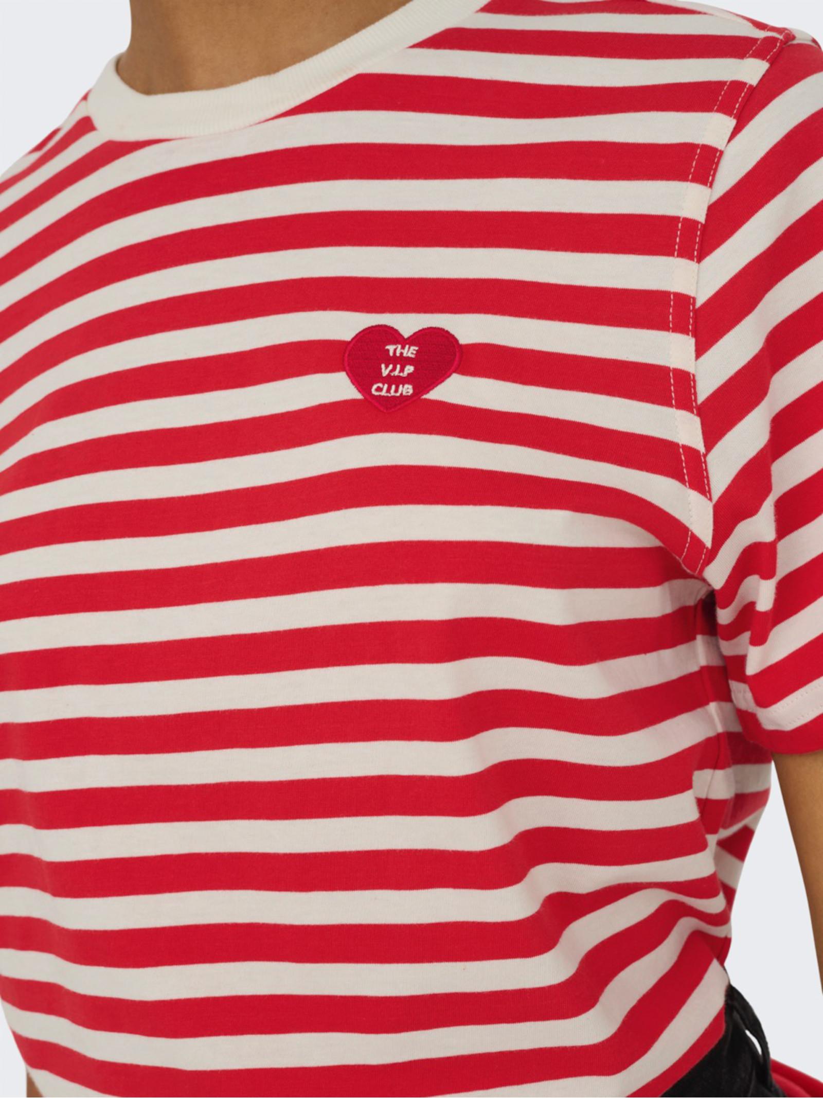 T-shirt Only Livina Bianco rosso a righe 15359677 /High Risk Red ONLY 