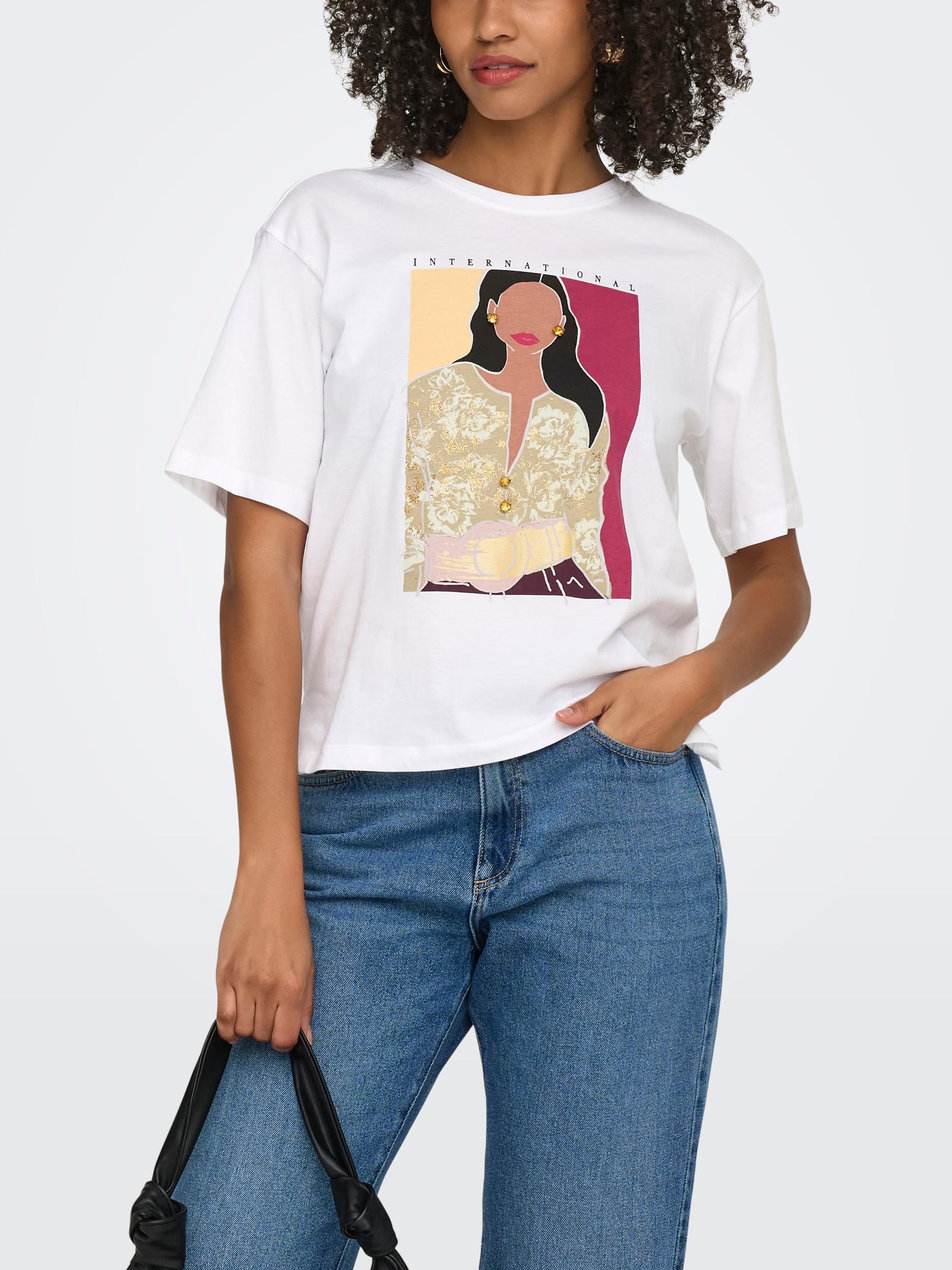 T-shirt Only Bianco Susan stampa 15372179 /Inter. Bright White ONLY 