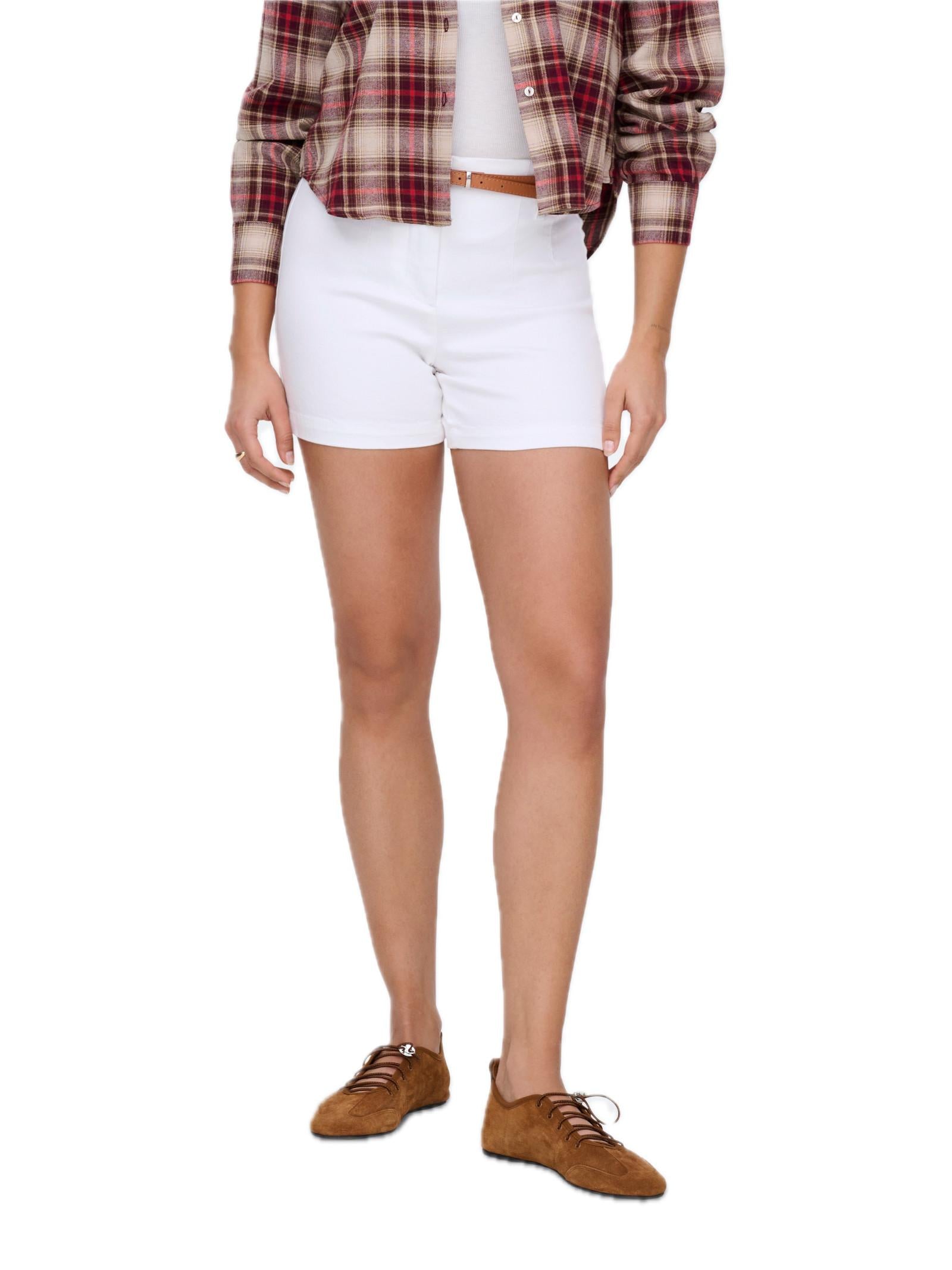 Shorts Only Bianco Martina Regular con cinturino 15372357 /White Denim ONLY 