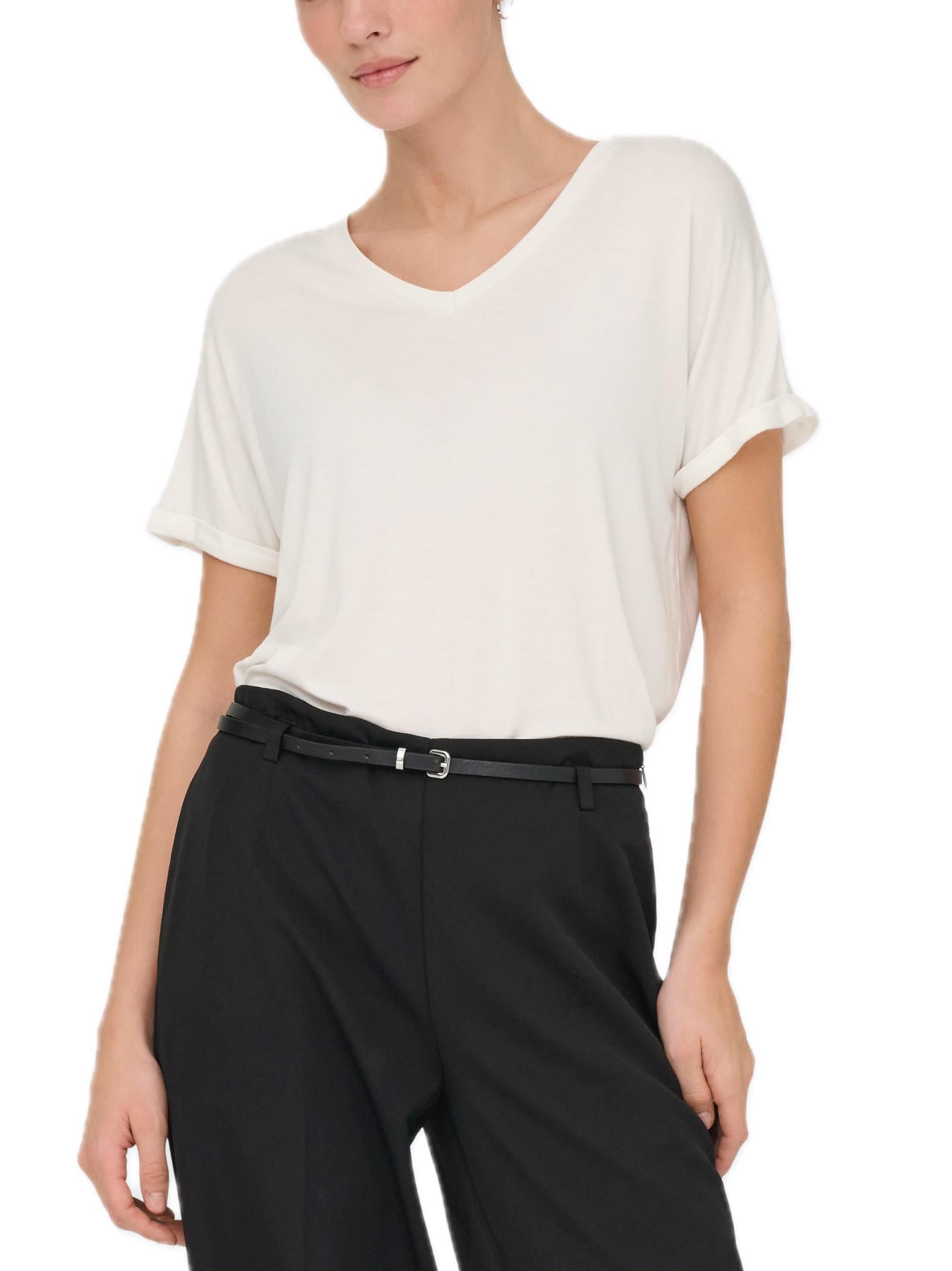 T-shirt JDY Sissy Bianco con scollo a V 15364526 /Cloud Dancer JDY 