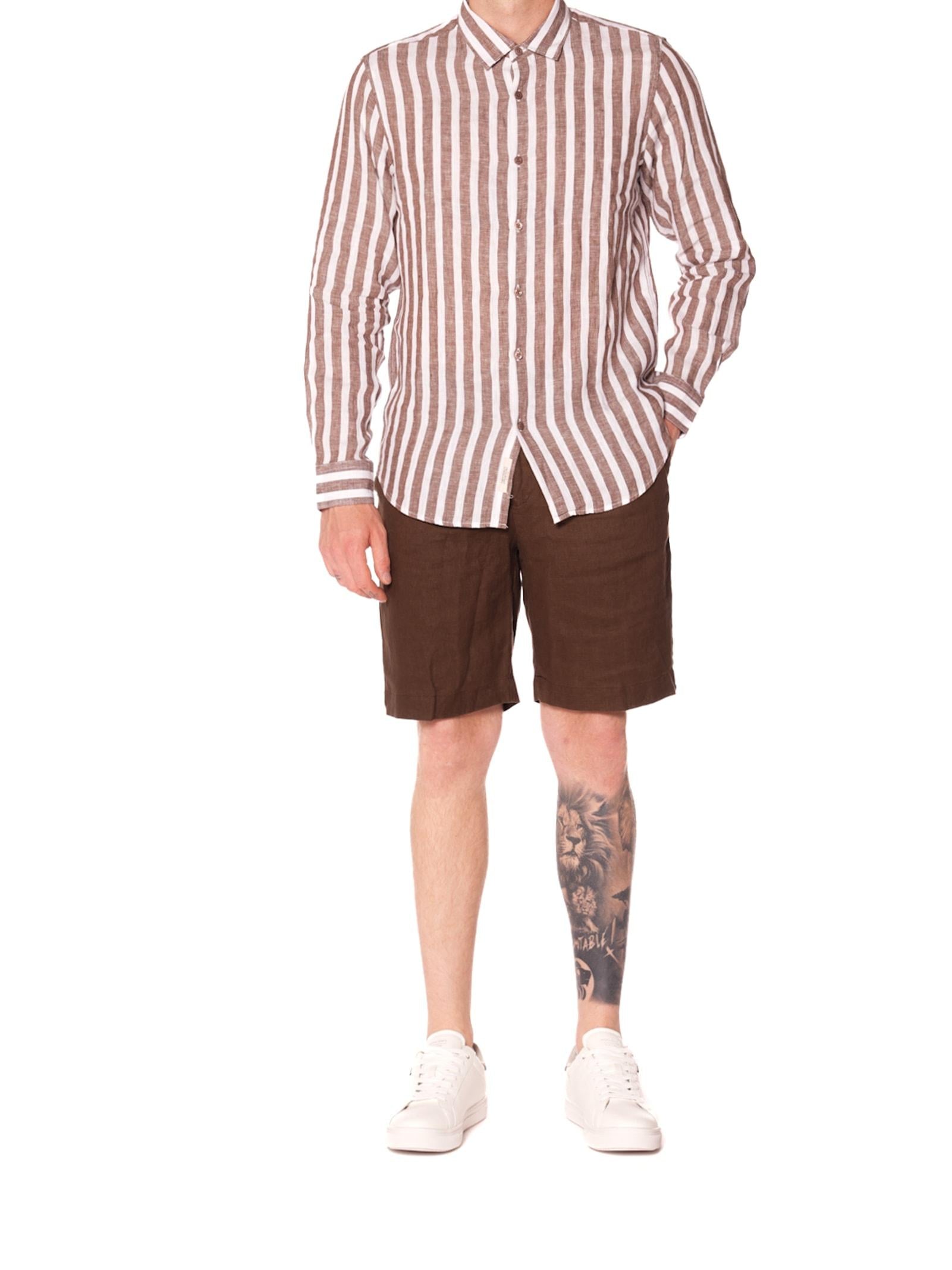 Camicia Gianni Lupo Bianco Marrone in lino GL7781S COFFEE GIANNI LUPO 