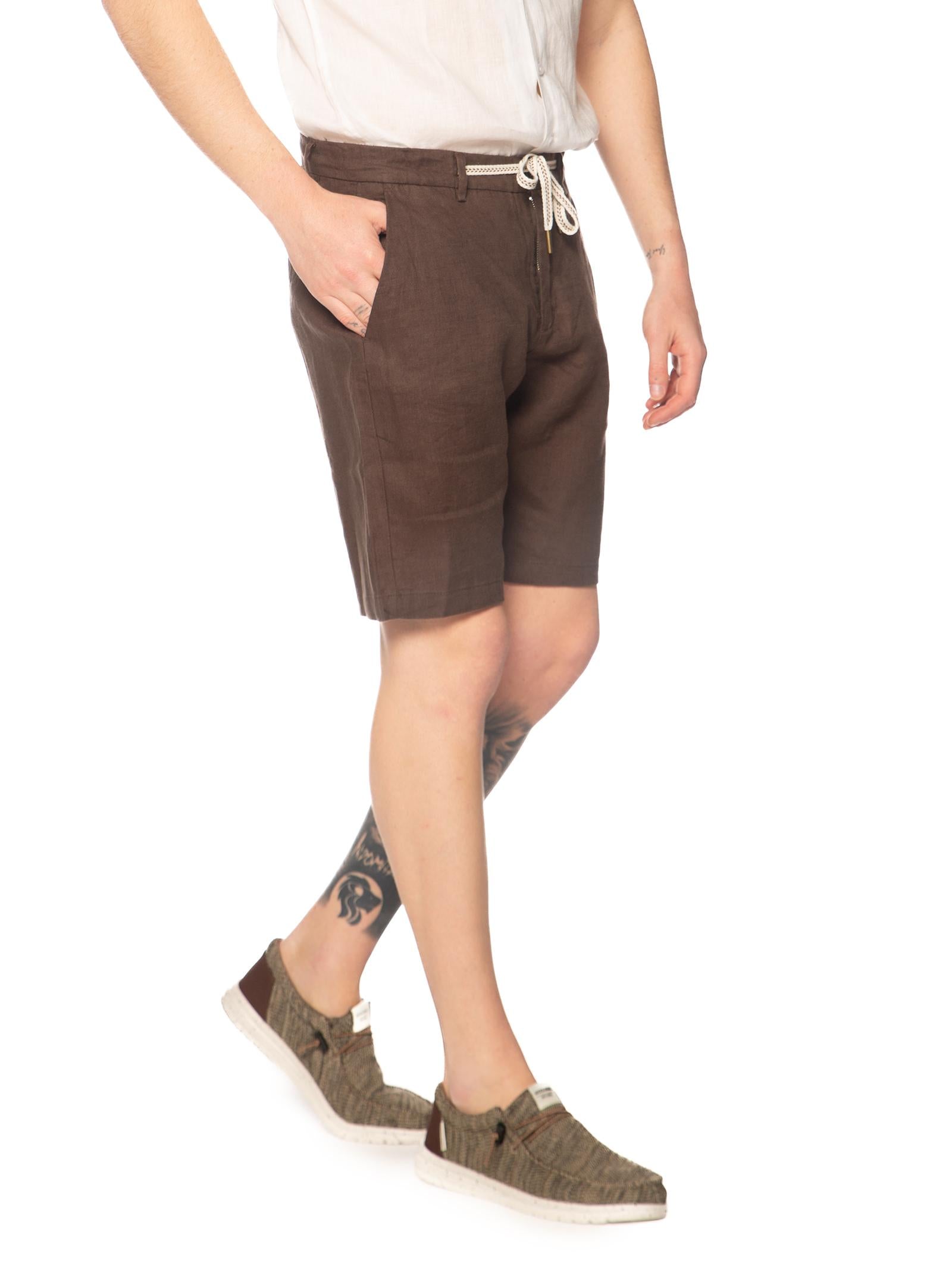 Bermuda Gianni Lupo Marrone lino con elastico MORRIS COFFEE GIANNI LUPO 