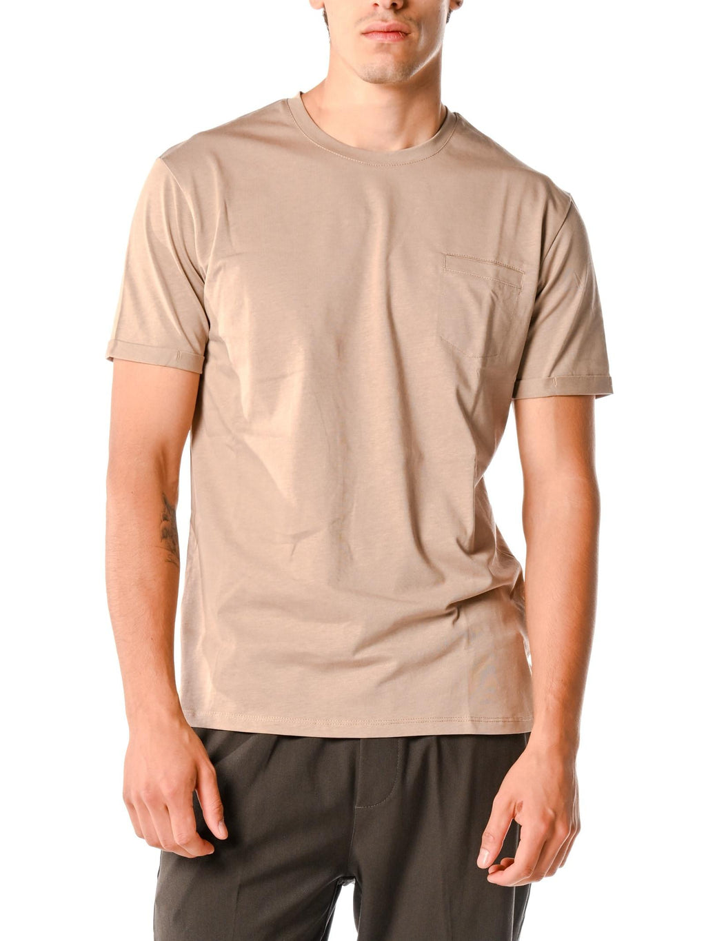 T-Shirt Gianni Lupo Uomo Beige girocollo con taschino GL1079F CAMEL GIANNI LUPO 