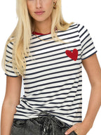 T-shirt Only Eart Bianco a righe 15318959 /HEART CLOUD DANCER ONLY 
