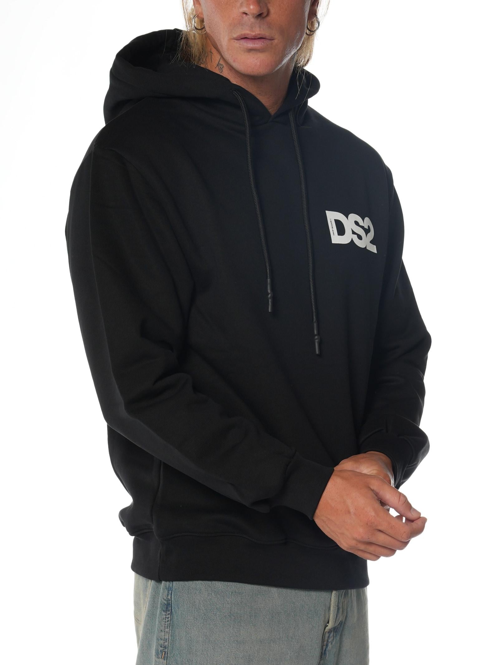 Felpa DS2 Nero Basic con cappuccio FW25227 NERO DS2 
