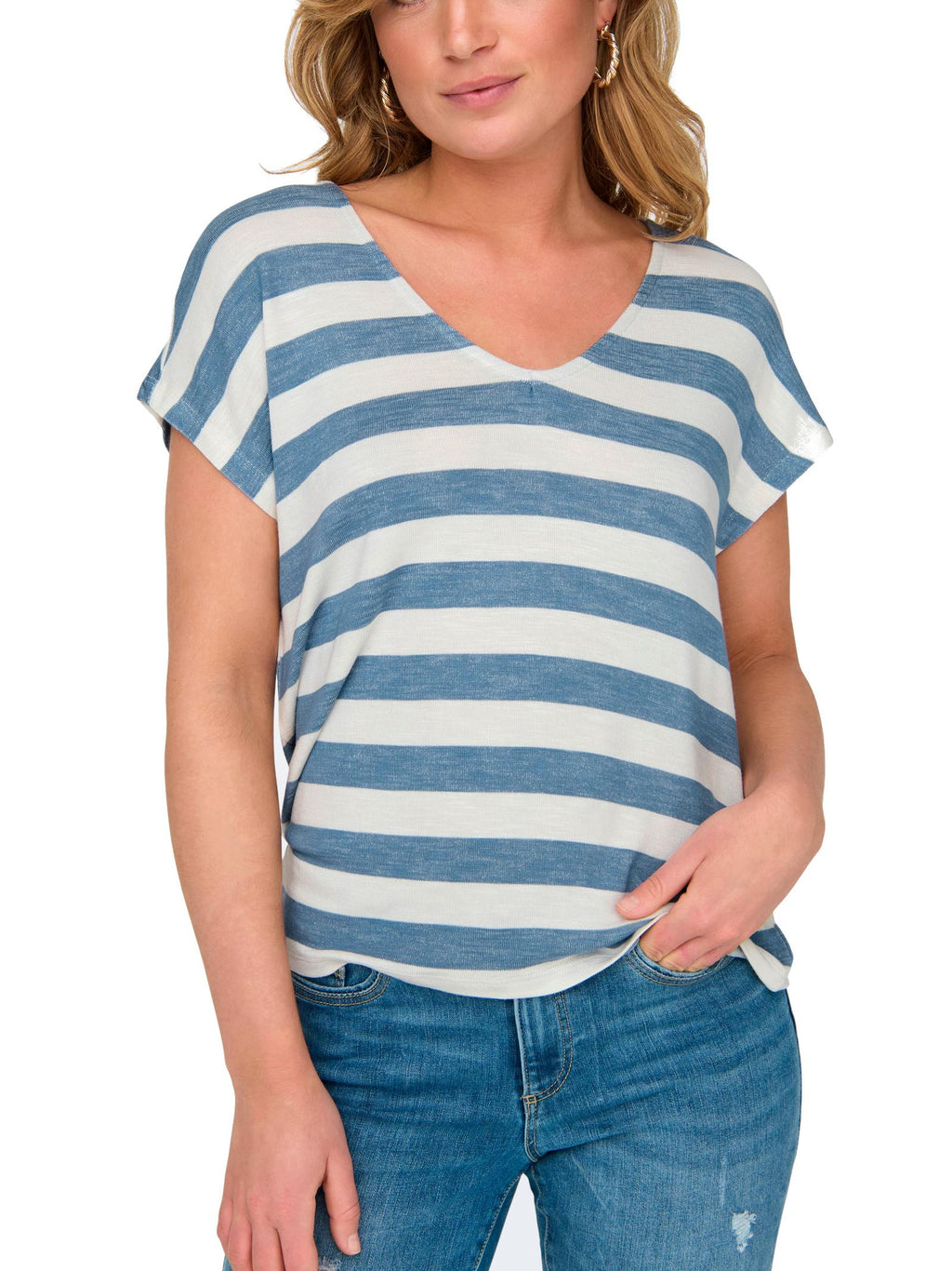 T-shirt Only Bianco Celeste Lira a righe 15252103 /Infinity ONLY 