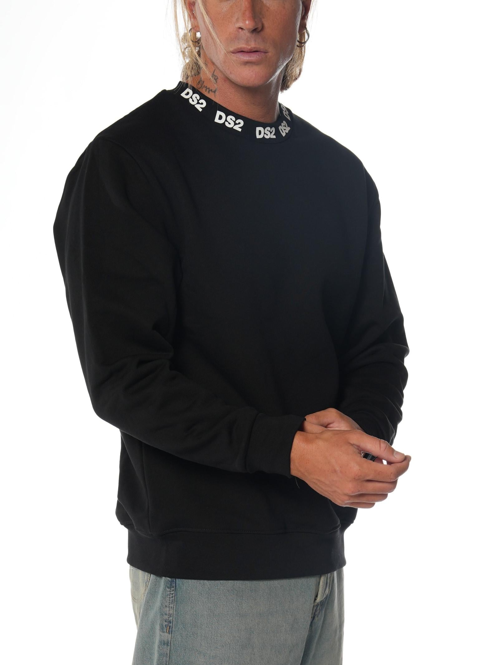 Felpa DS2 Nero girocollo stampata FW25223 NERO DS2 