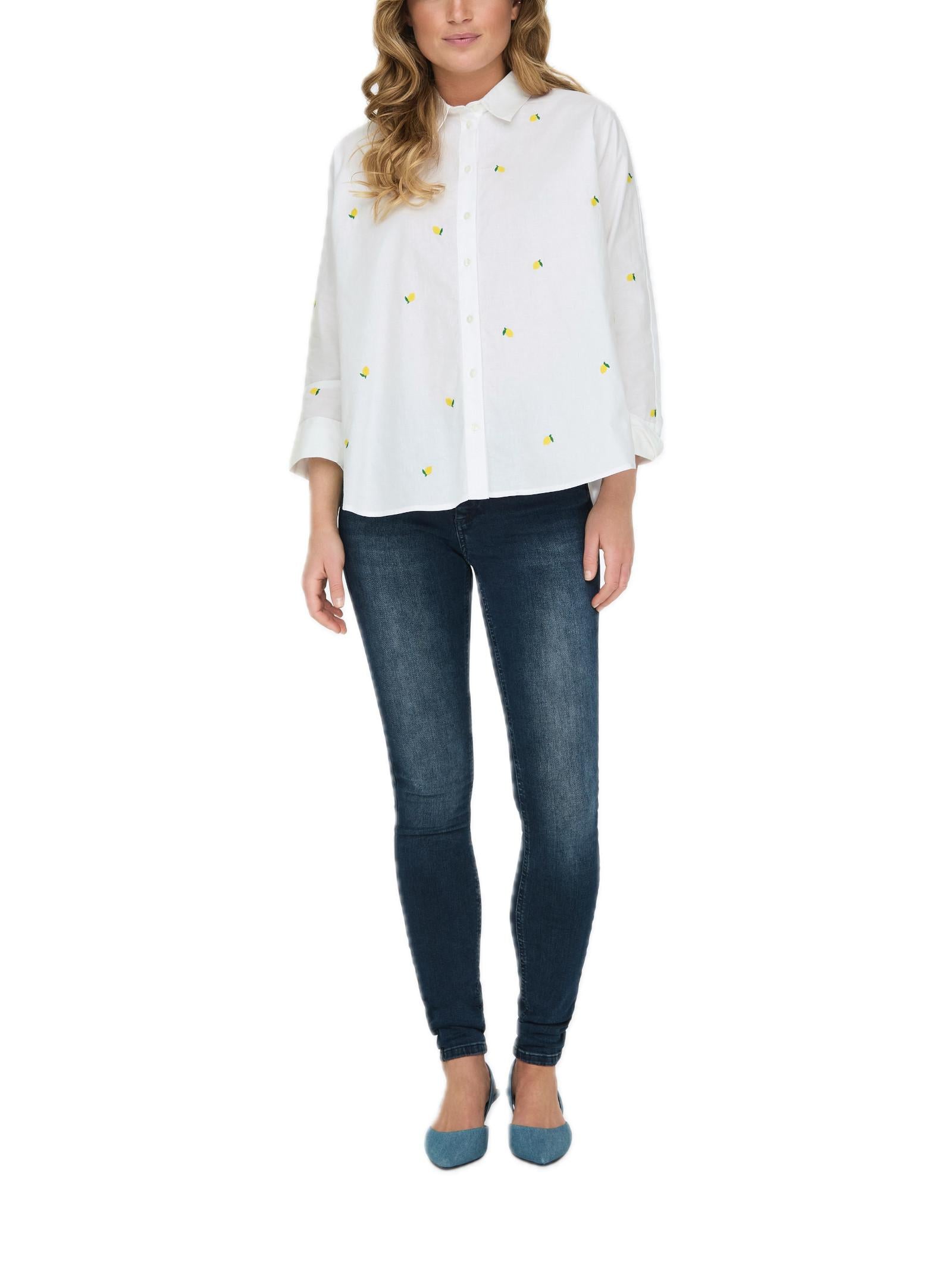 Camicia Only Bianco Lina polsini ampi 15283743 /Lemon Bright ONLY 