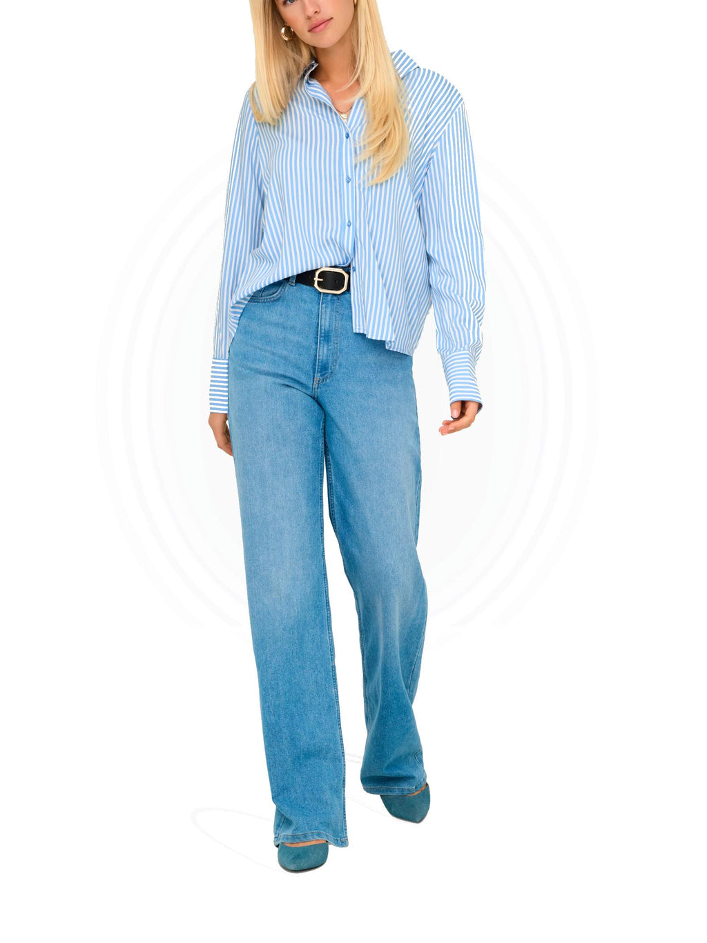 Camicia Only Celeste Berit a righe verticali 15320243 /Serenity ONLY 