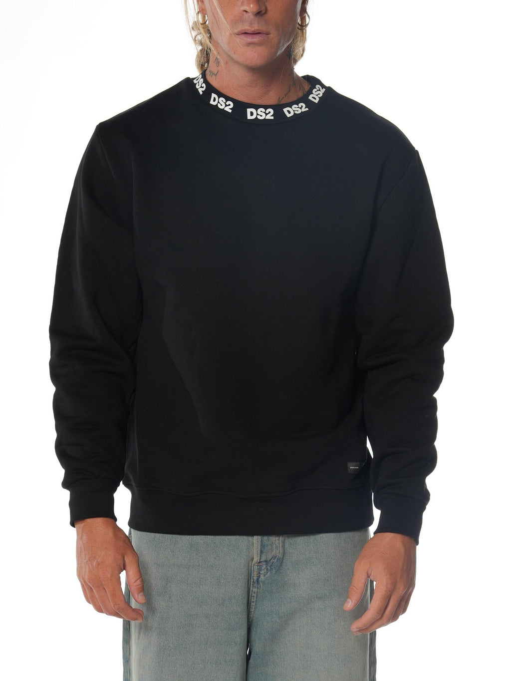 Felpa DS2 Nero girocollo stampata FW25223 NERO DS2 