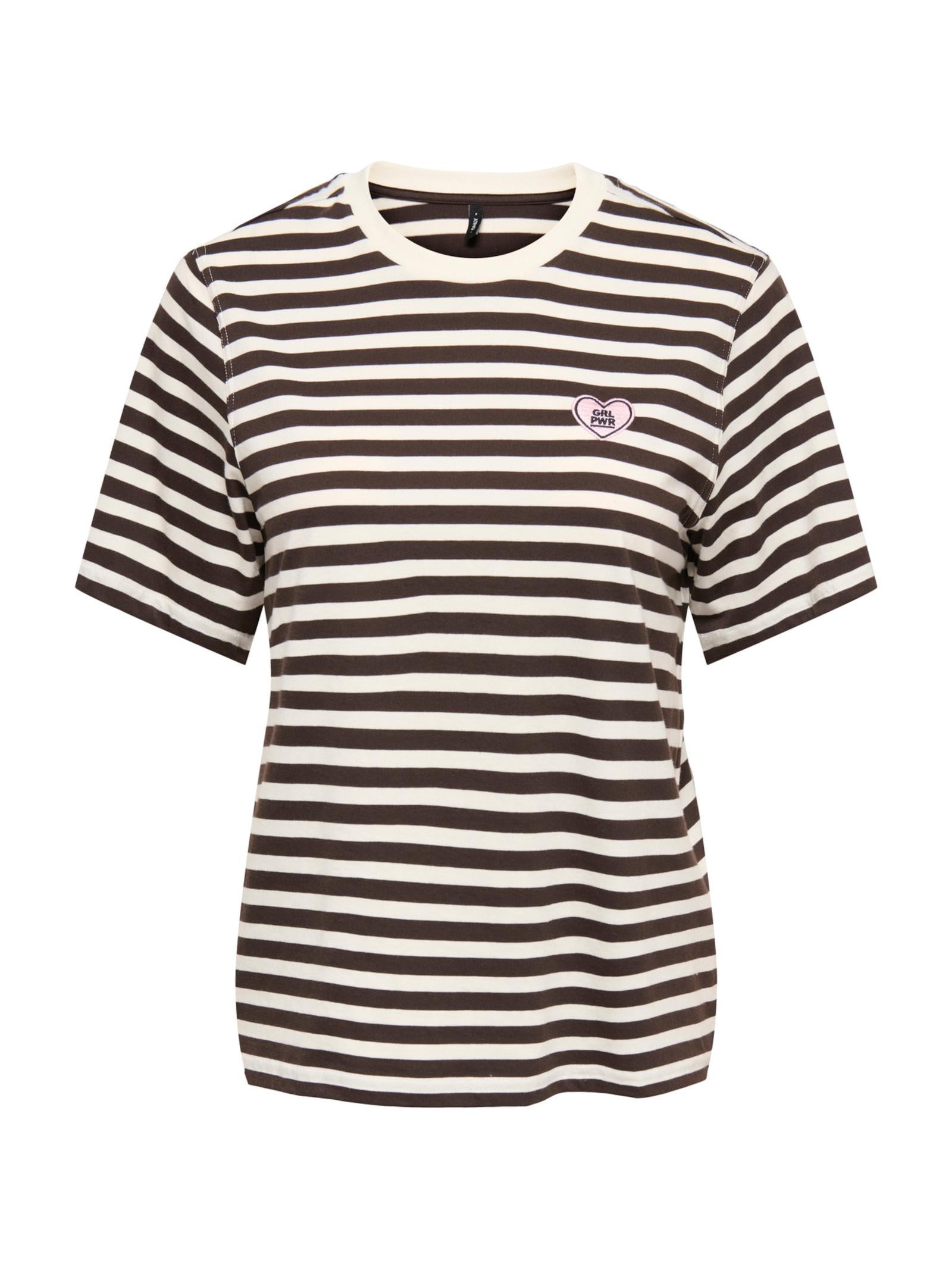 T-shirt Only Livina Bianco Marrone a maniche corte a righe 15359677 /Coffee Bean ONLY 