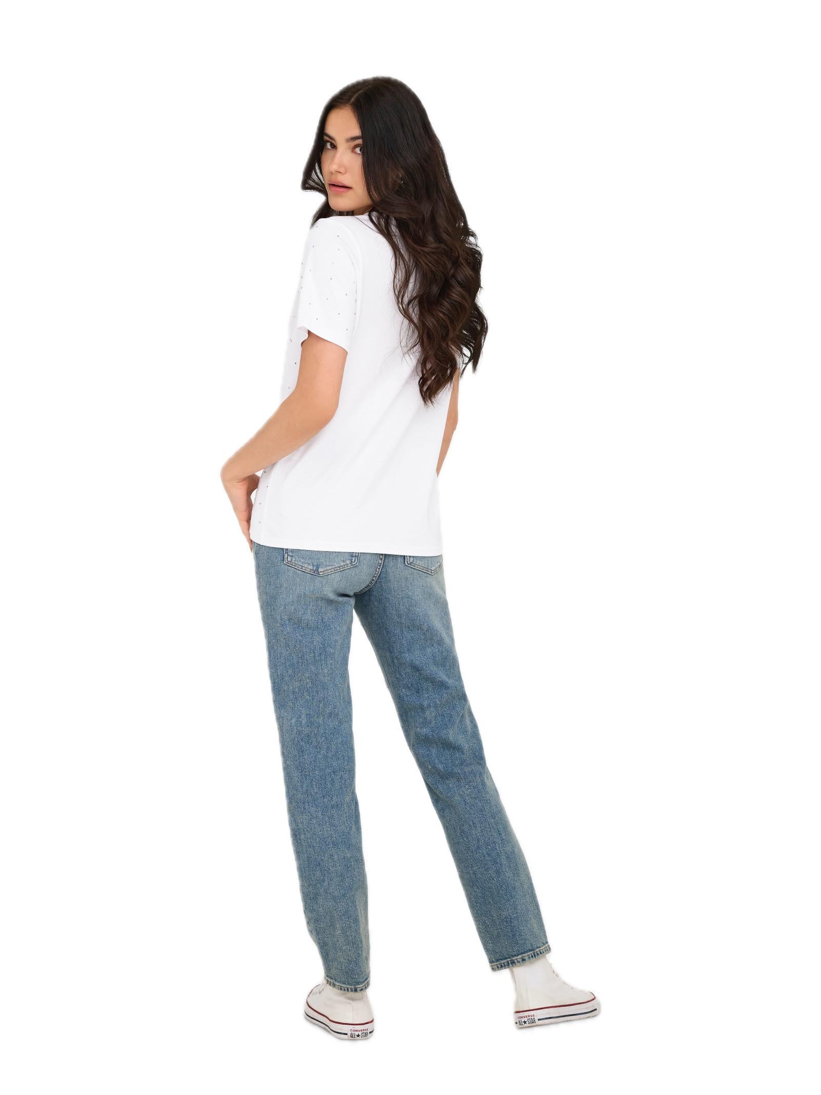 T-shirt Only Monia Bianco con glitter 15340939 /White ONLY 