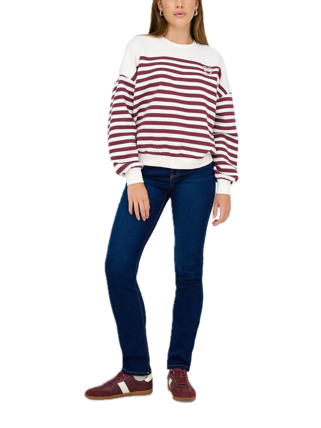 Felpa Only Adele Bordeaux a righe 15358792 /Cabernet Cloud Dancer ONLY 