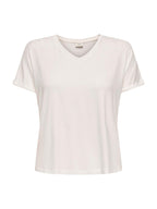 T-shirt JDY Sissy Bianco con scollo a V 15364526 /Cloud Dancer JDY 