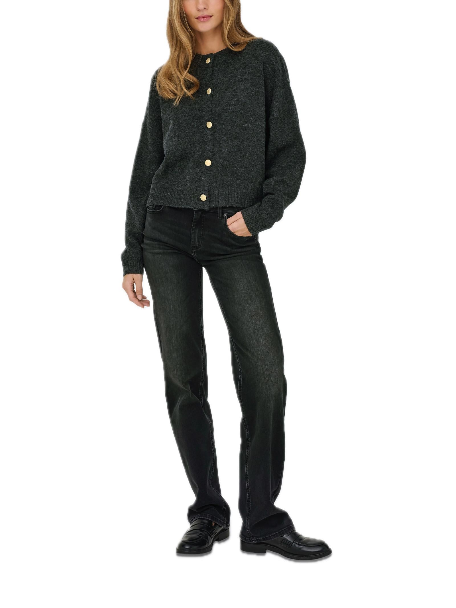 Cardigan Jacqueline De Yong Debbie Grigio scuro girocollo 15355480 /Dark Grey Melange JDY 