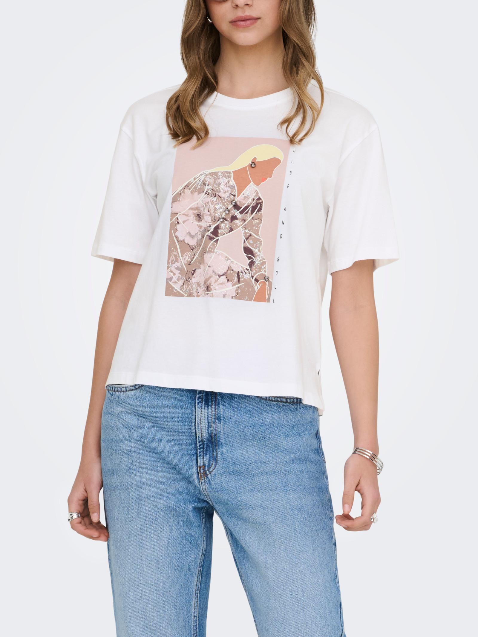 T-shirt Only Bianco Susan stampa 15372179 /Pulse Bright White ONLY 