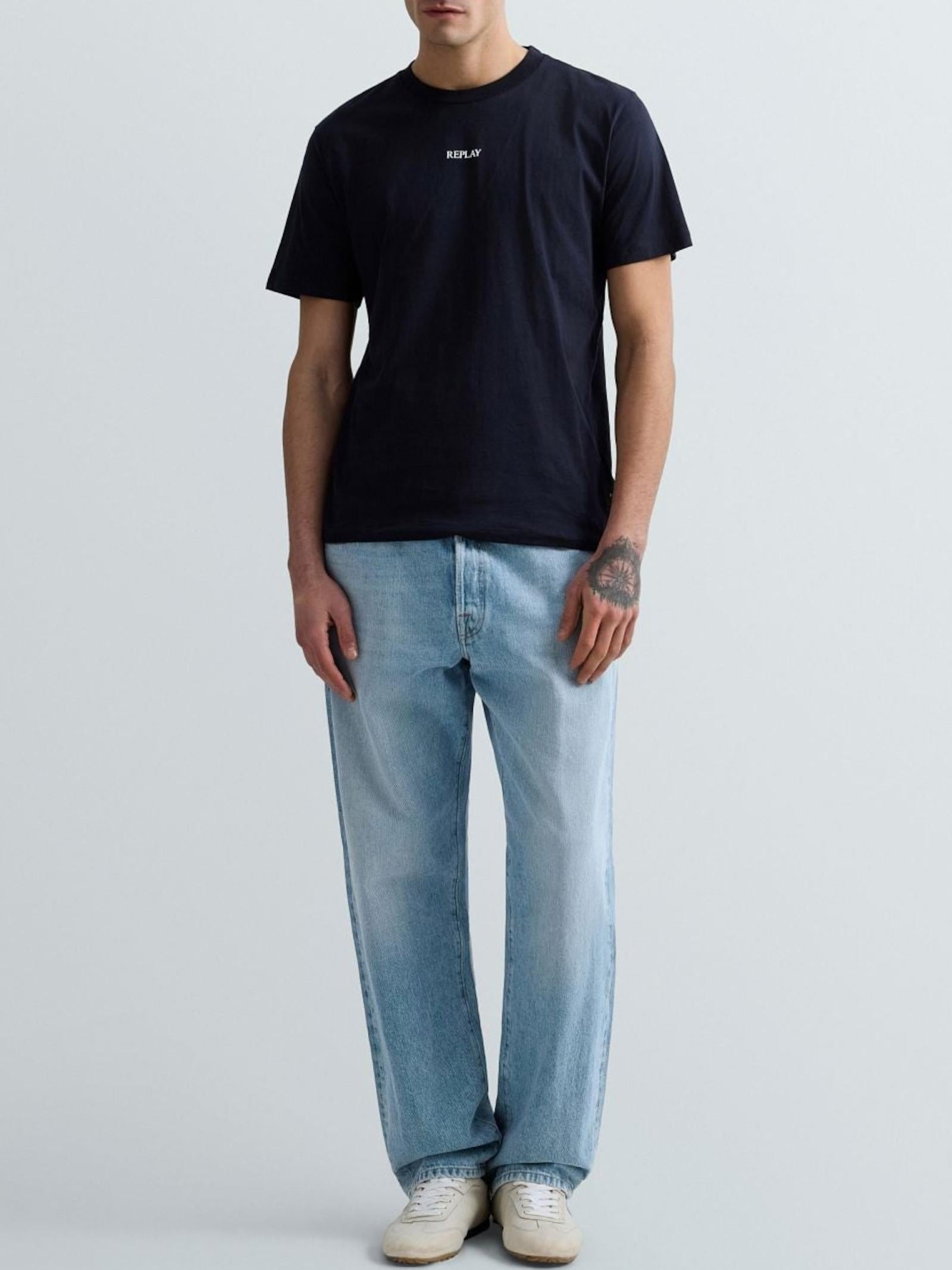 T-shirt Replay Bianco Blu logo frontale M3098 067 REPLAY 