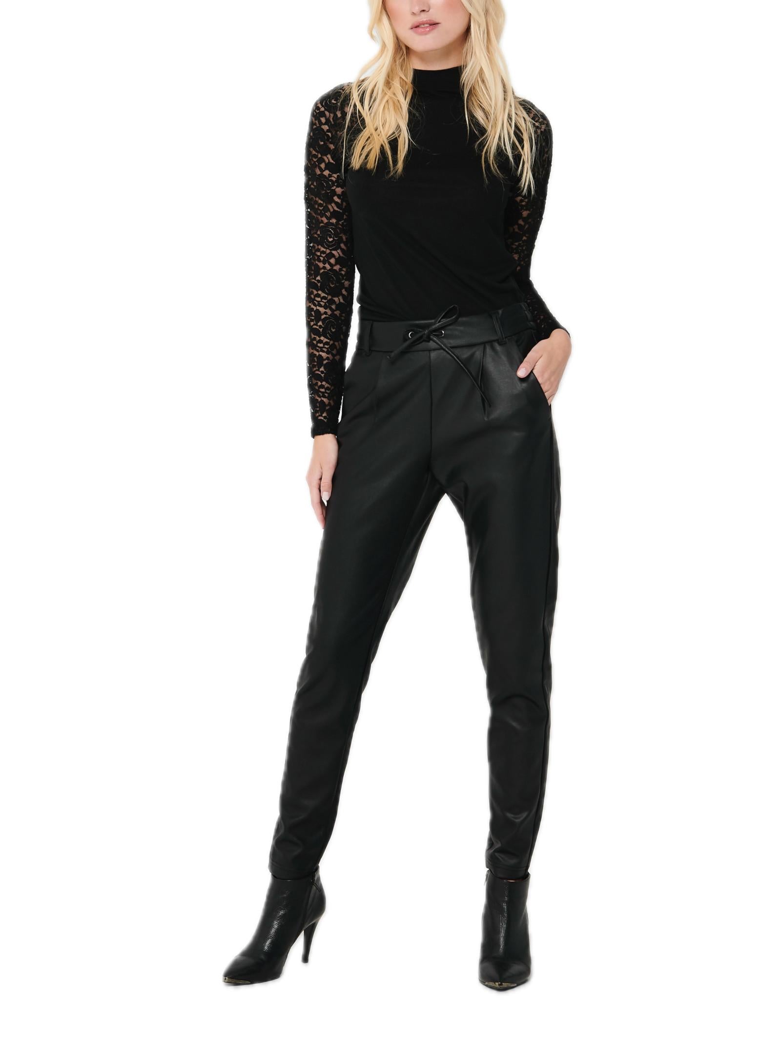 Pantalone Only Poptrash Nero con elastico in vita in ecopelle 15216199 /Black ONLY 