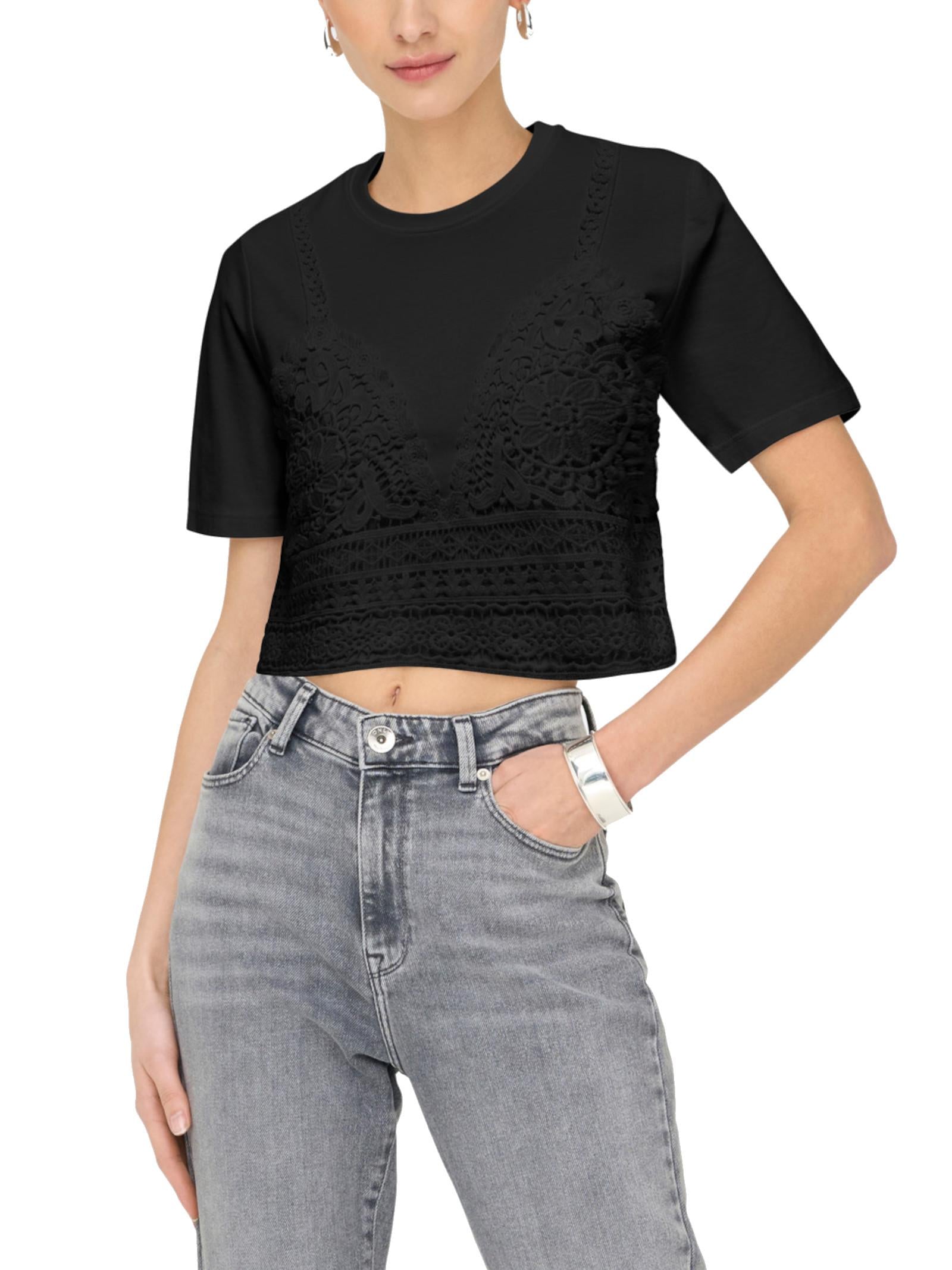 T-shirt Only Nero Betsy dettaglio pizzo 15346327 /Black ONLY 
