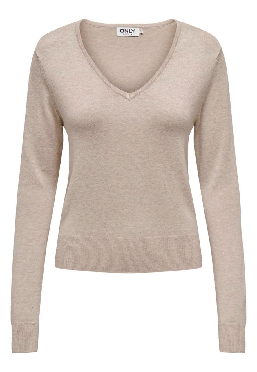 Maglia Donna Venice Beige con scollo a  V 15333990 /Whitecap Gray ONLY 