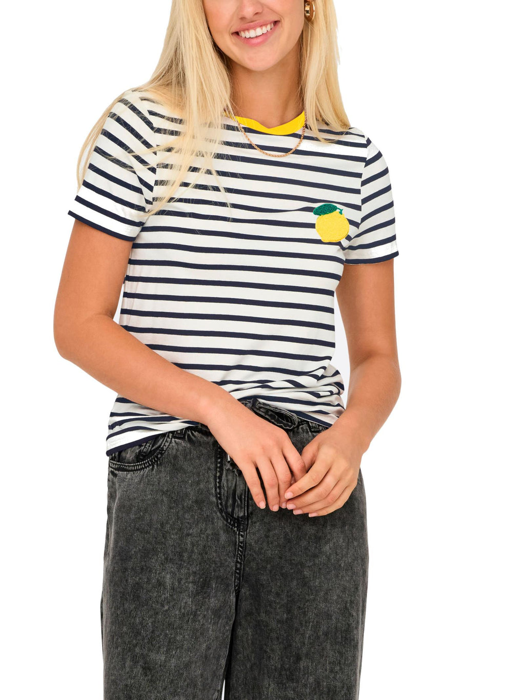 T-shirt Only Eart Bianco a righe 15318959 /Lemon Cloud Dancer ONLY 