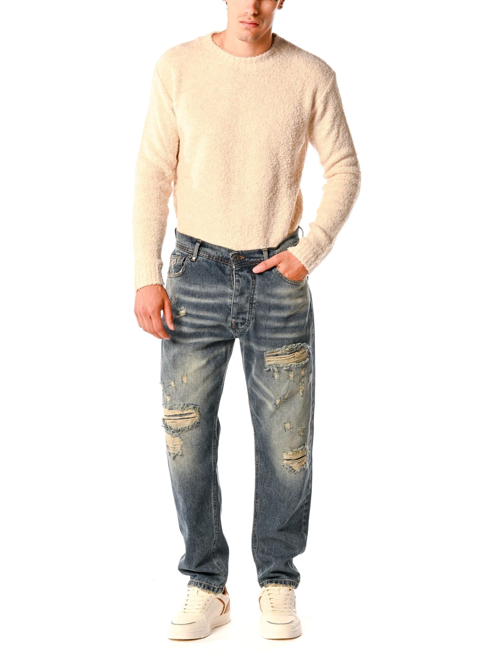 Jeans Block Eleven Medium Blue Destroy 46BLK03230 MEDIUM BLUE DENIM BLOCK ELEVEN 