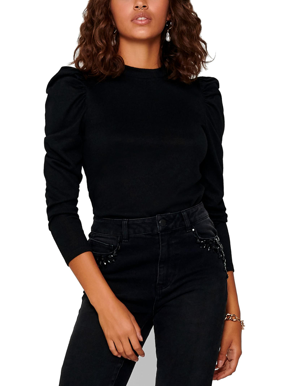 Maglia Jacqueline De Yong Tonsy Nero con spalle a sbuffo<BR/> 15217180 /Black JDY 