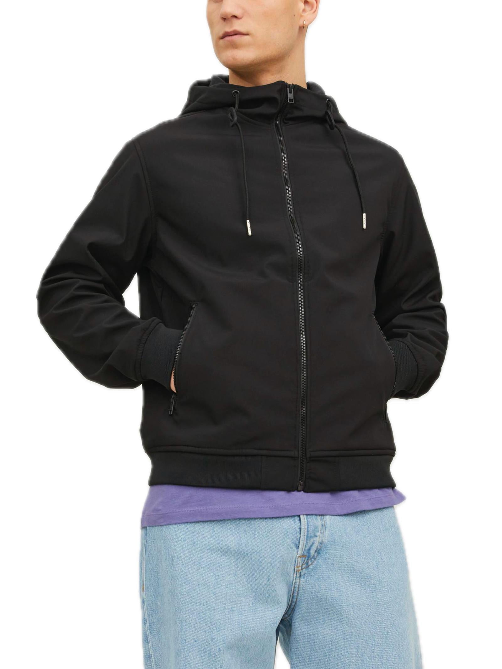 Giubbotto Jack & Jones Basic Nero in Softshell Nero con cappuccio 12236300 /Black JACK & JONES 