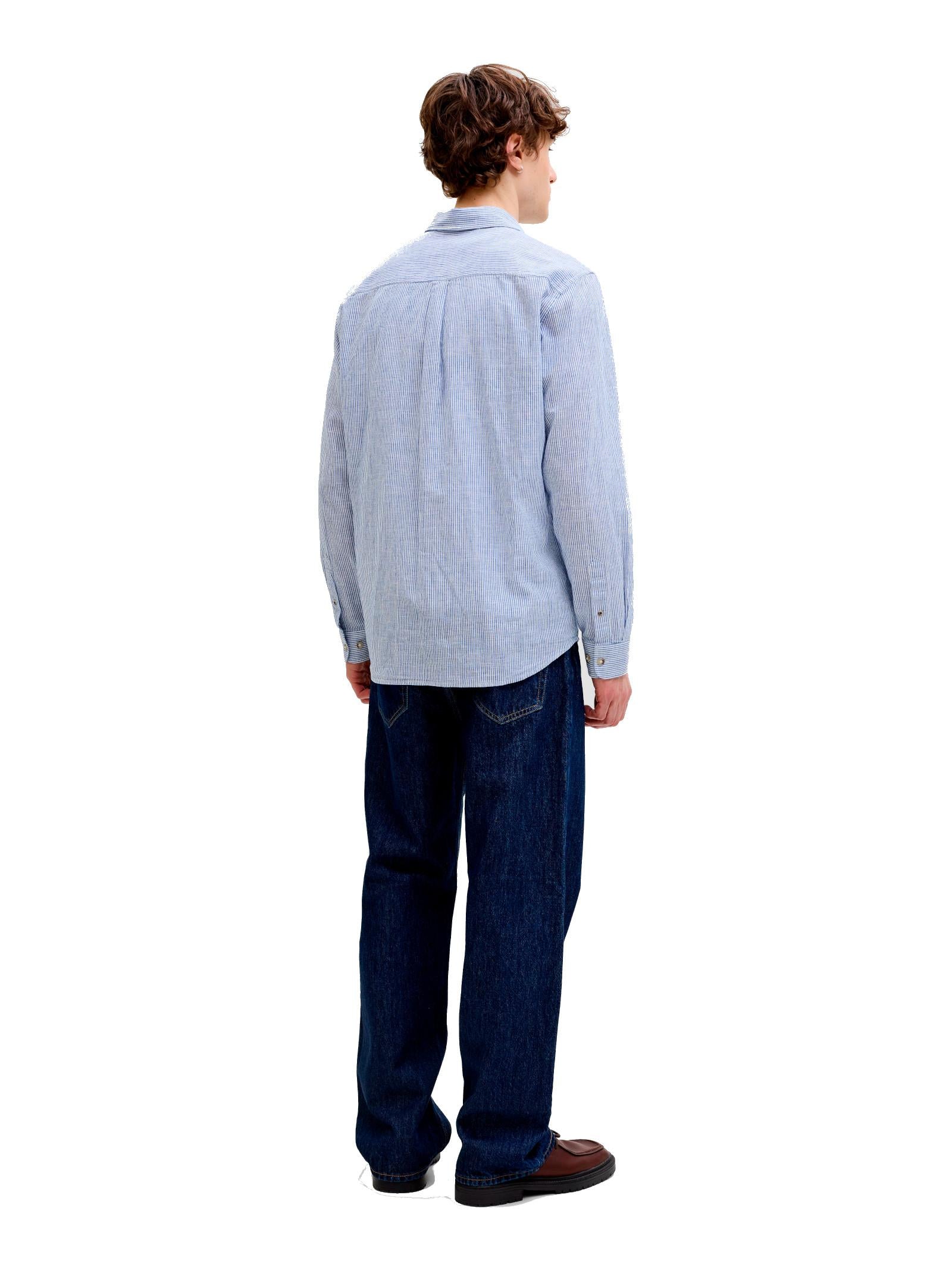 Camicia Jack & Jones Celeste bianco Summer misto lino 12289174 /Infinity JACK & JONES 