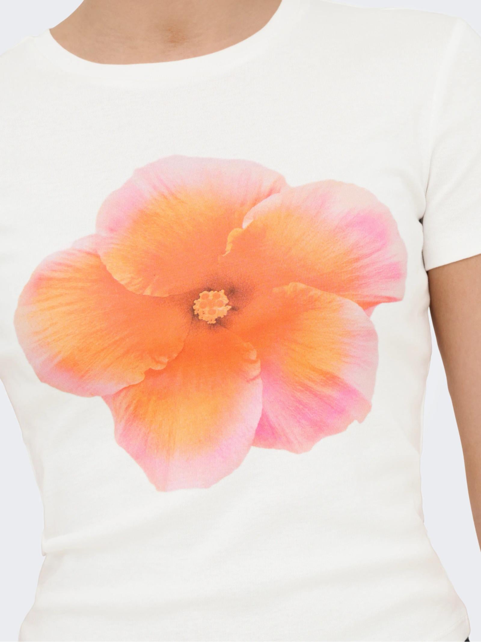 T-shirt Only Bianco arancione Princess fiore 15375782 /Orange Cloud Dancer ONLY 