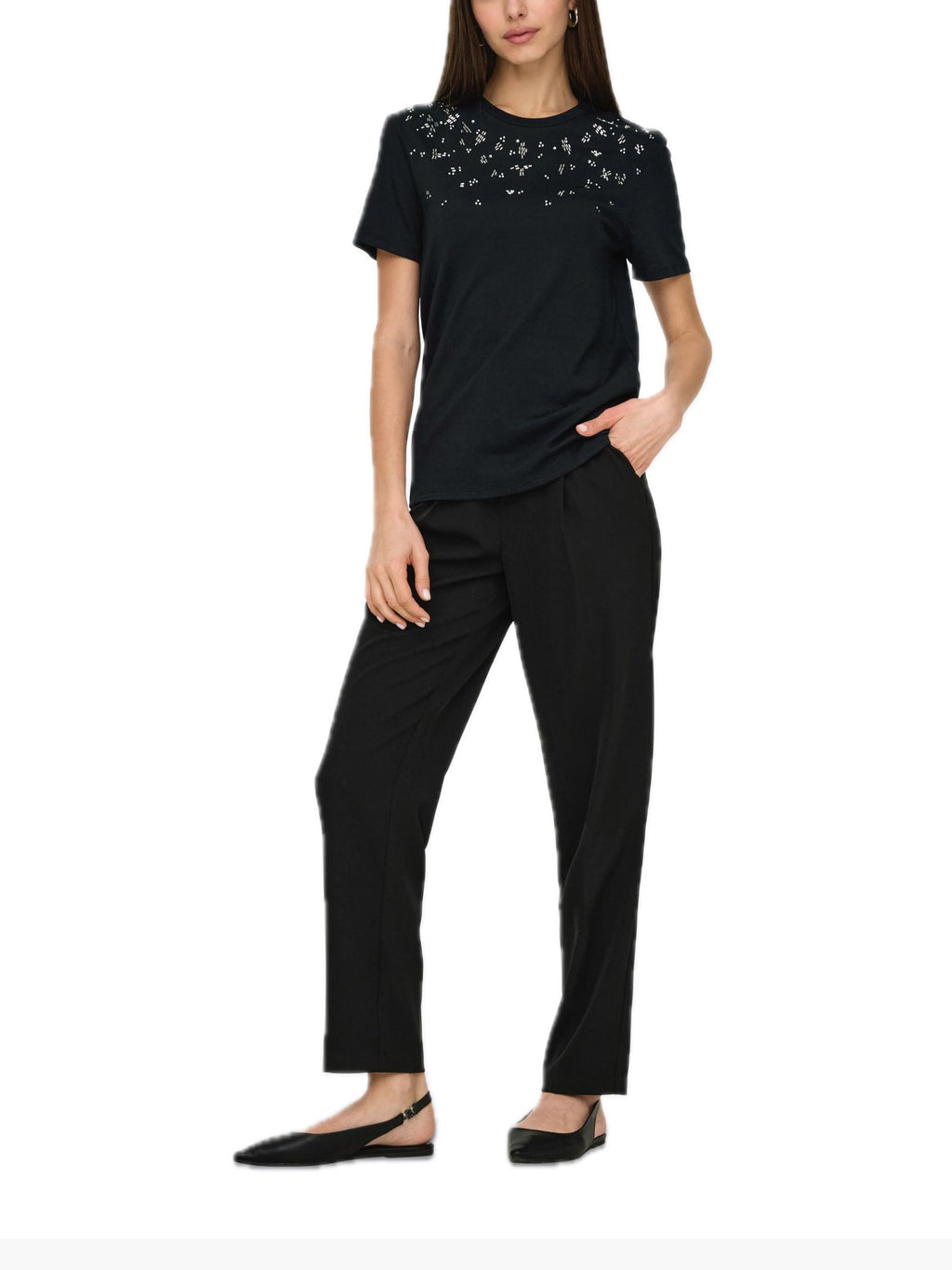 T-shirt Only Nero Parker con strass 15343568 /Black ONLY 