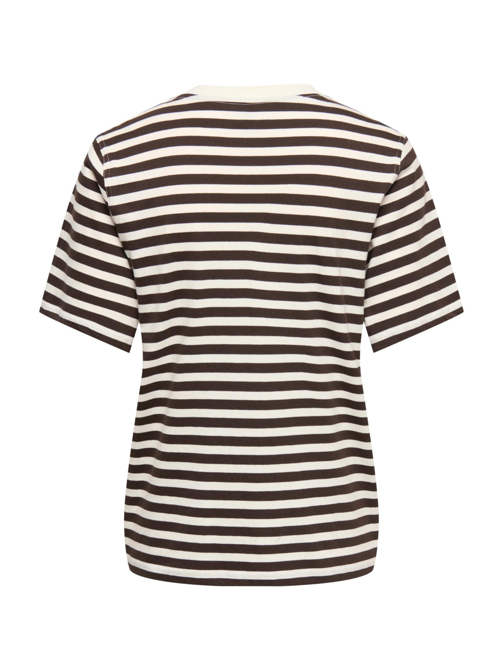 T-shirt Only Livina Bianco Marrone a maniche corte a righe 15359677 /Coffee Bean ONLY 