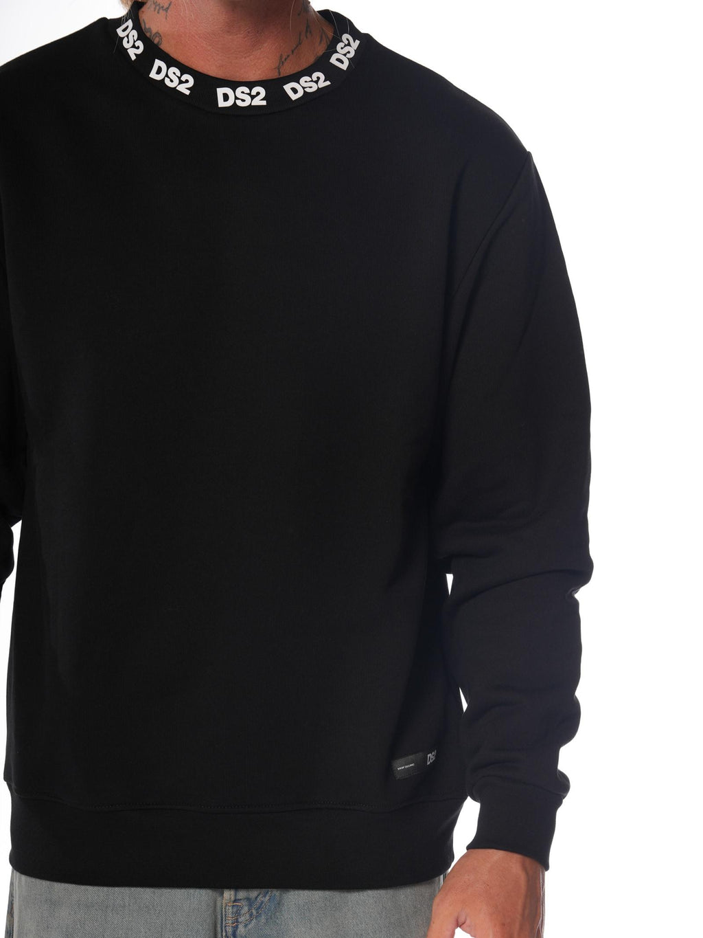 Felpa DS2 Nero girocollo stampata FW25223 NERO DS2 