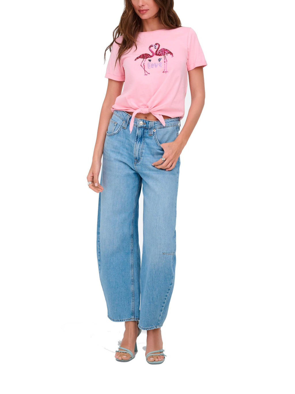 T-shirt Only Dora Rosa fenicottero 15346678 /Romance Rose ONLY 