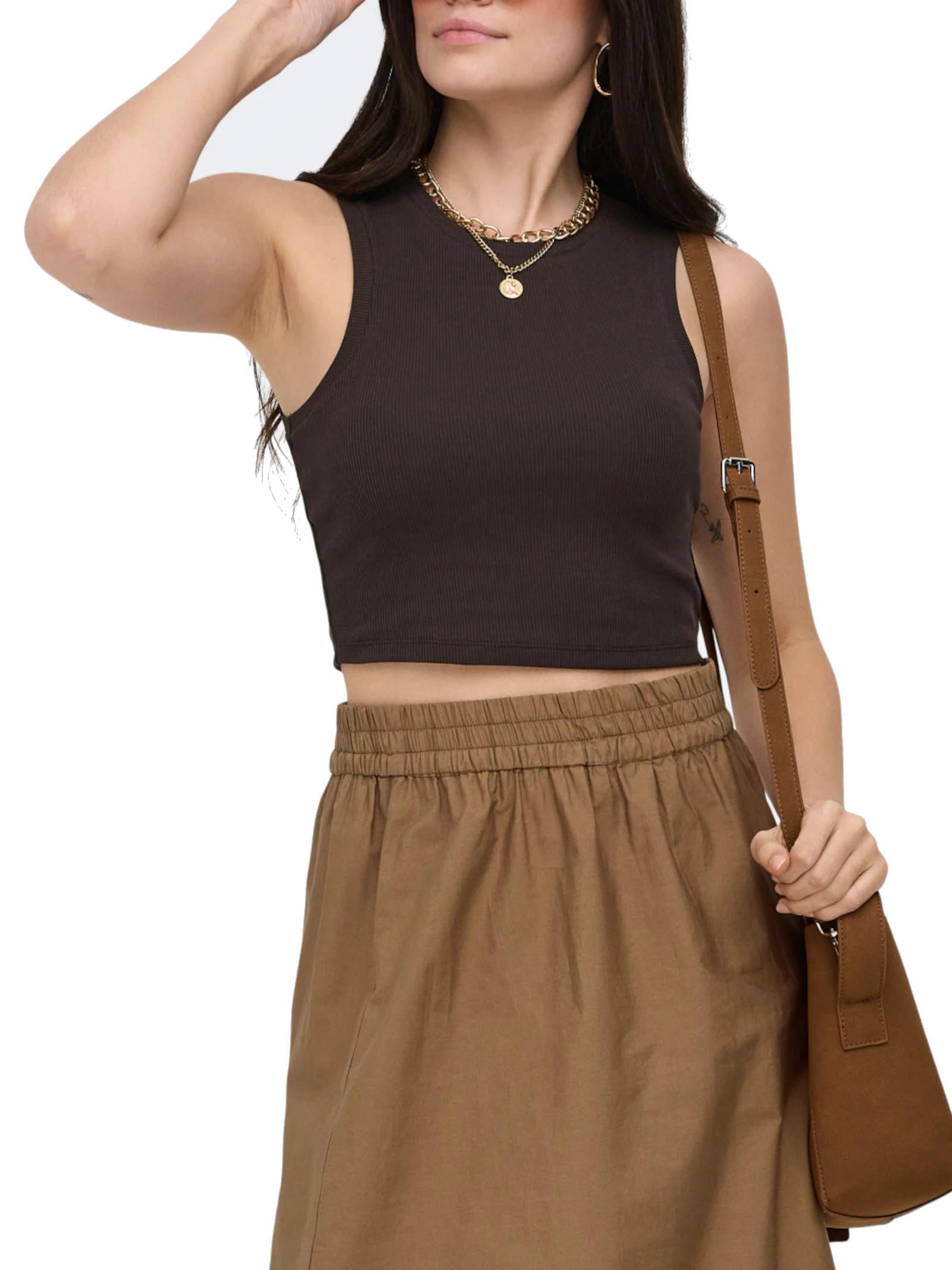 Top Only Vilma Marrone smanicato 15282771 /Black Coffee ONLY 