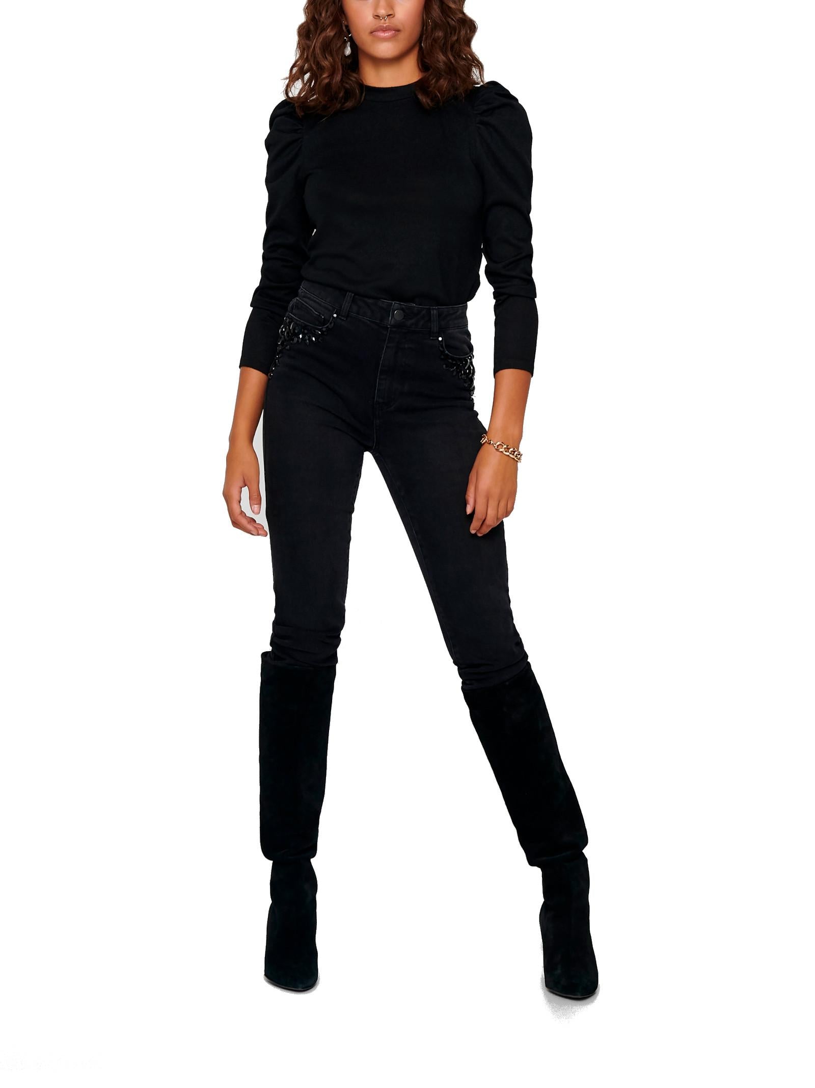 Maglia Jacqueline De Yong Tonsy Nero con spalle a sbuffo<BR/> 15217180 /Black JDY 