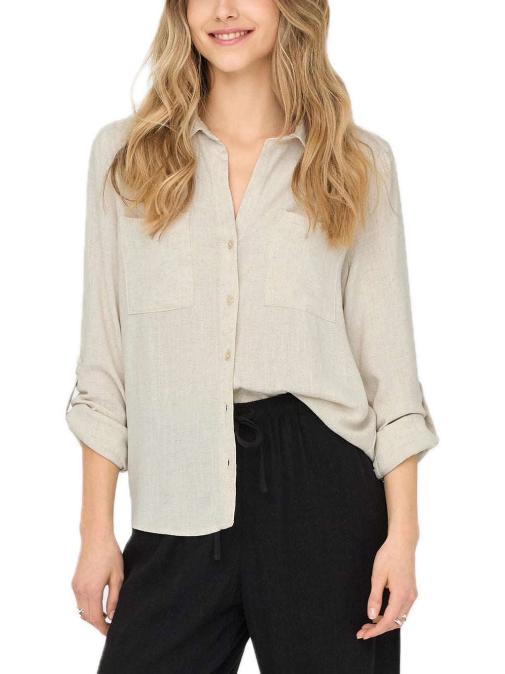 Camicia Only Beige Yasmin misto lino 15349102 /Moonbeam ONLY 
