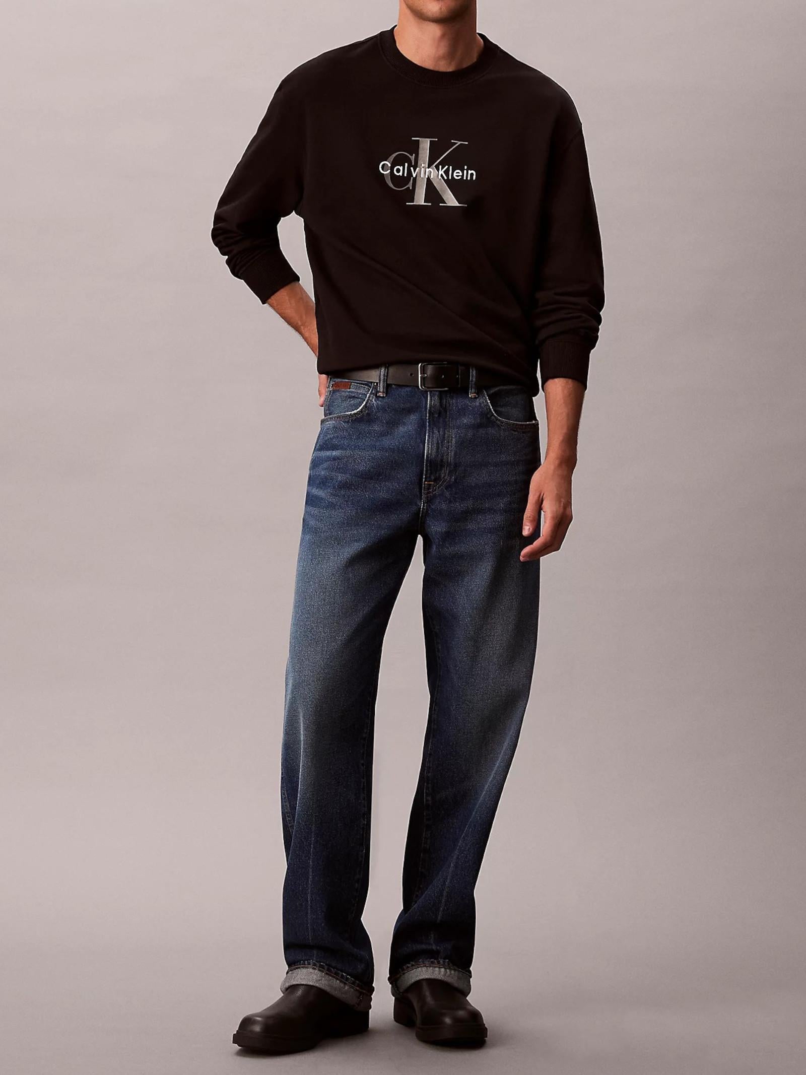Felpa Calvin Klein Nero Terry girocollo LV04RD242G UB1 CALVIN KLEIN 