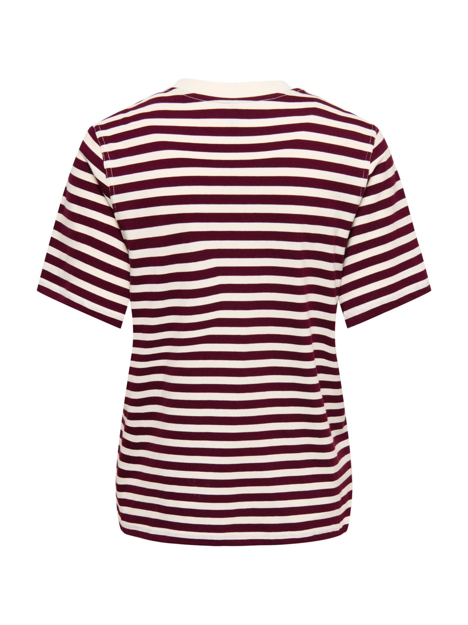 T-shirt Only Livina Bianco Bordeaux a maniche corte a righe 15359677 /Fig ONLY 