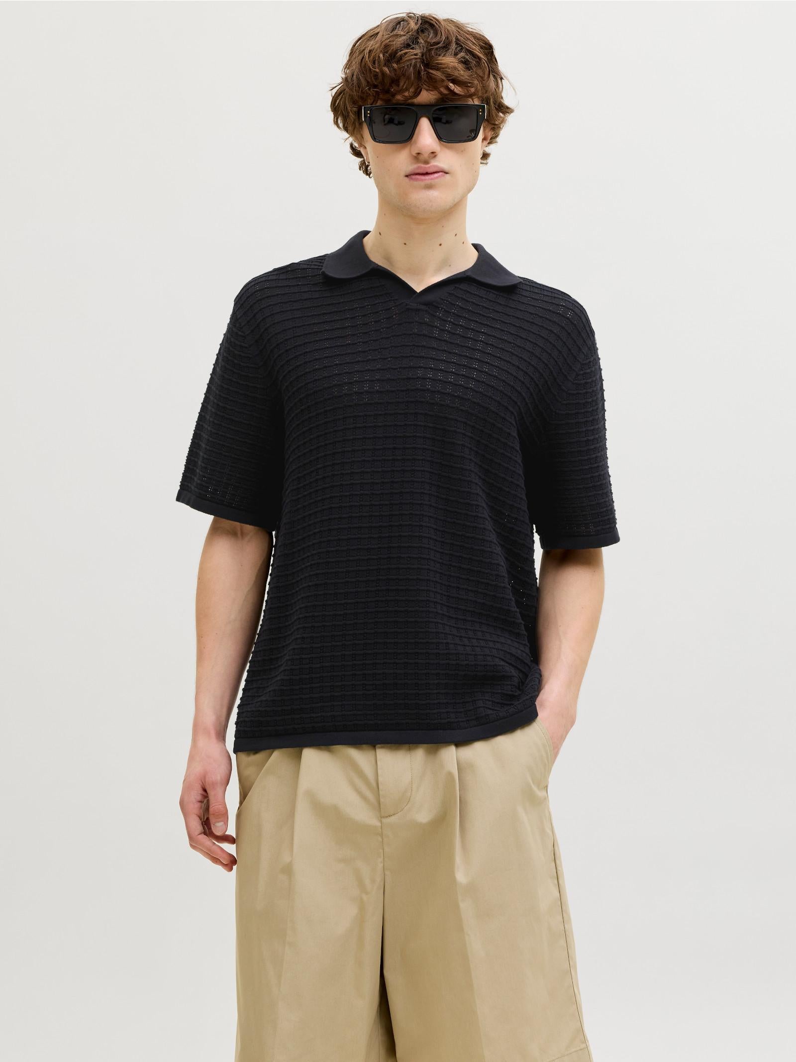 Polo Jack & Jones Nero Tucket collo aperto 12291422 /Black JACK & JONES 