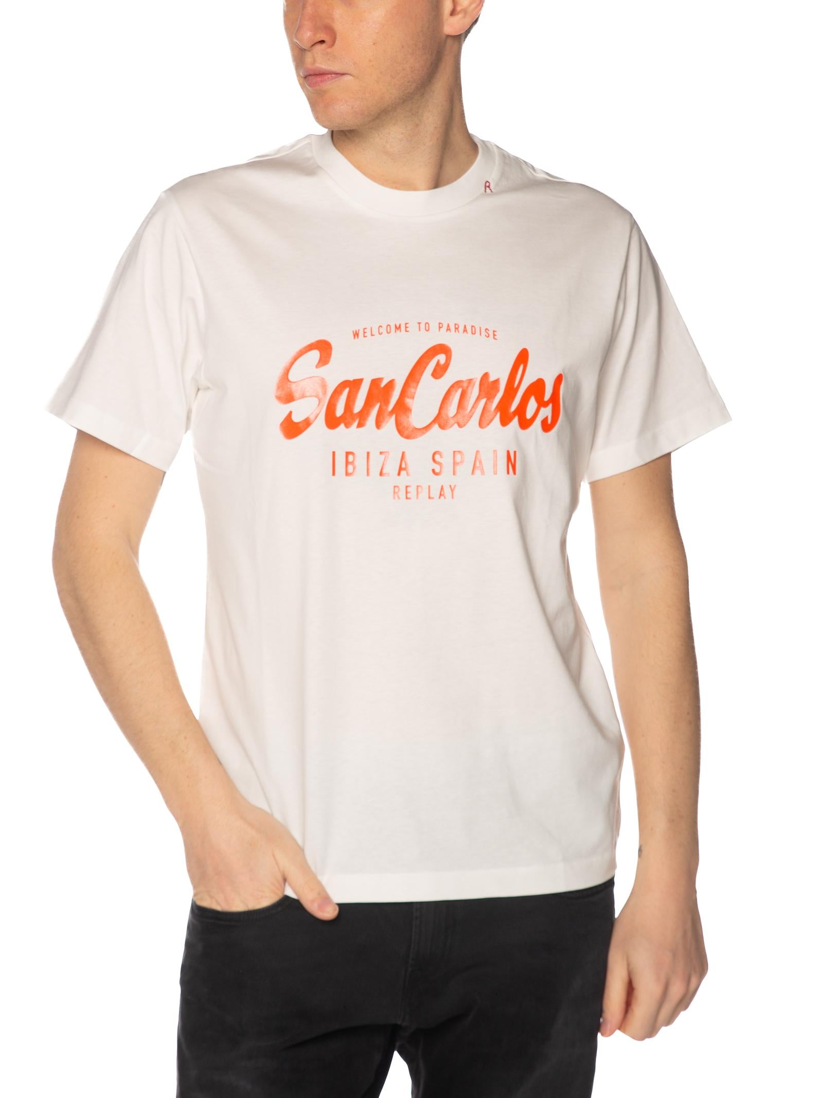 T-shirt Replay Bianco arancio stampa M3550 011 REPLAY 