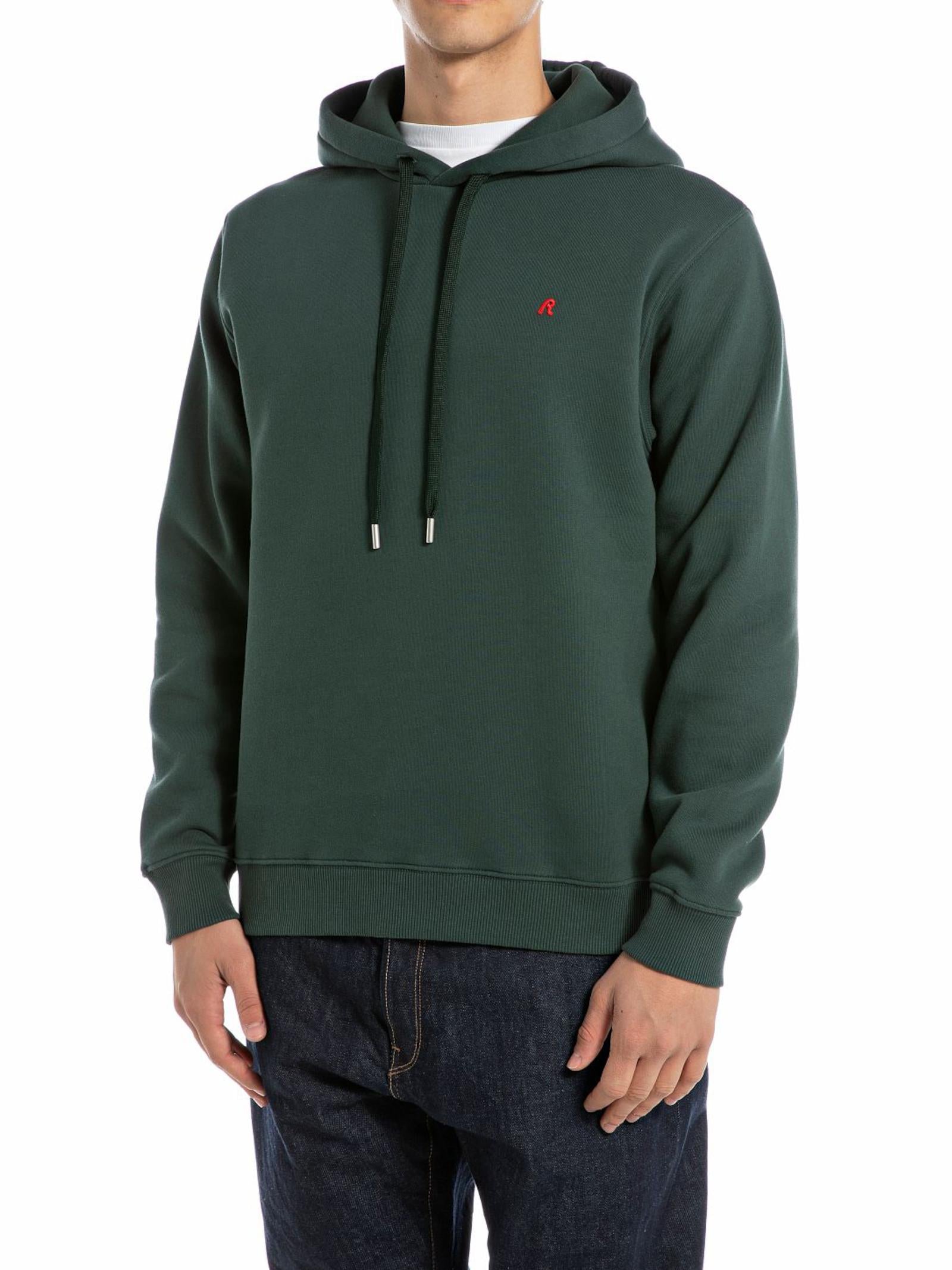Felpa Replay Basic Verde cappuccio logo piccolo M3109 135 REPLAY 