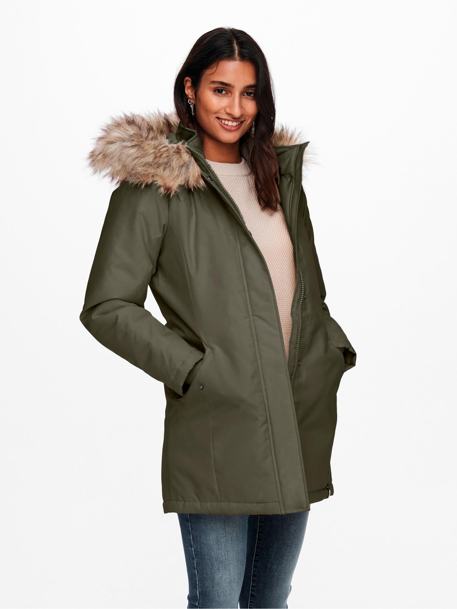 Parka Only Fresh Verde lungo con pelo 15322840 /Kalamata ONLY 