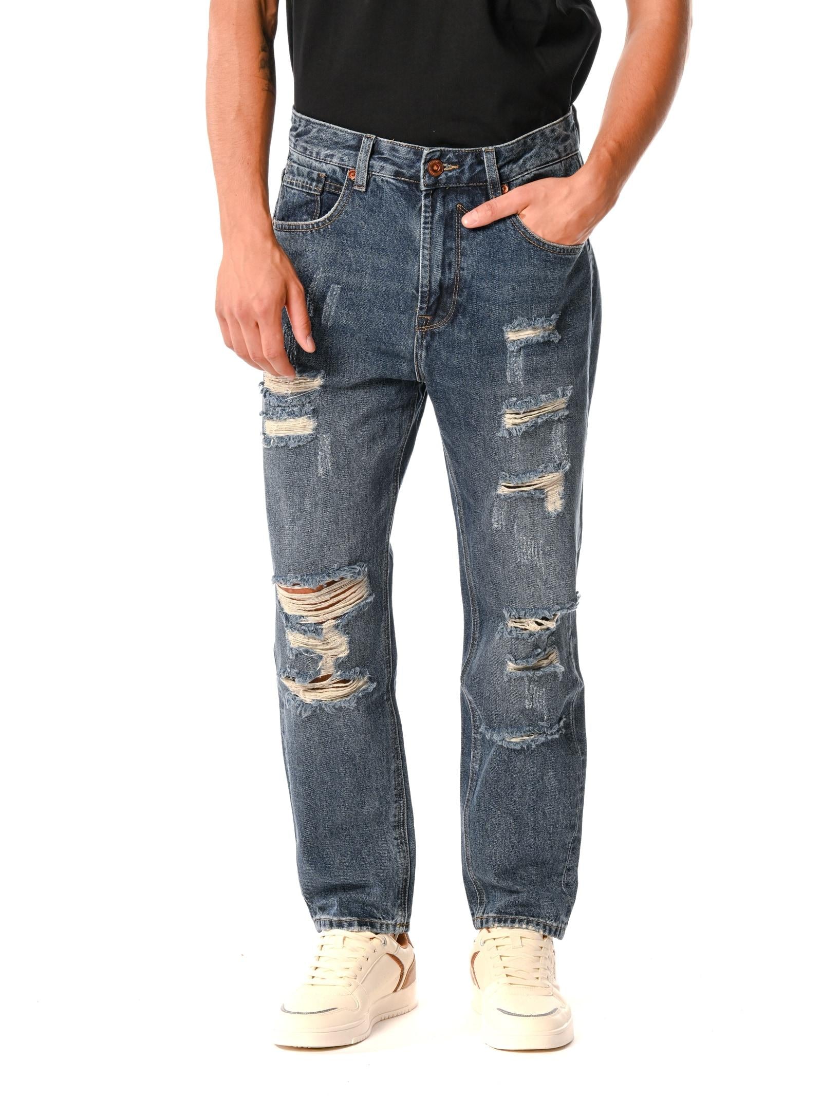 Jeans Gianni Lupo Mike Blue denim cropped con strappi GL622Y MEDIUM BLUE DENIM GIANNI LUPO 