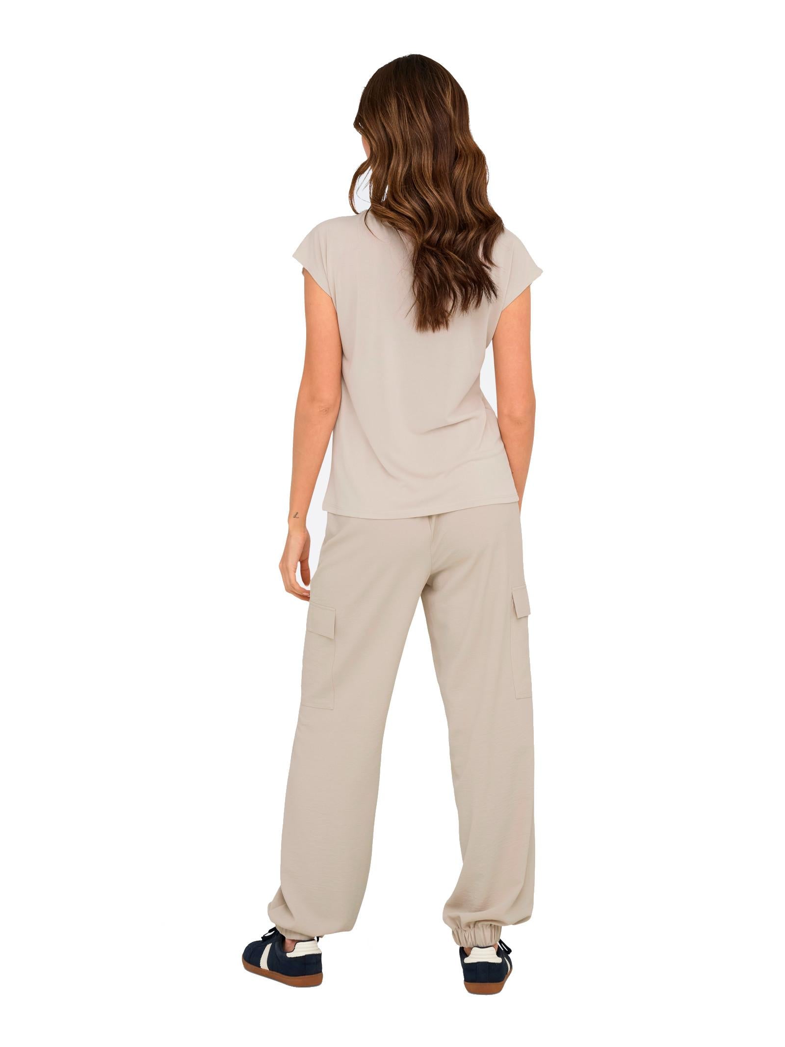 T-shirt Only Free Beige scollo a V 15287041 /Pumice Stone ONLY 
